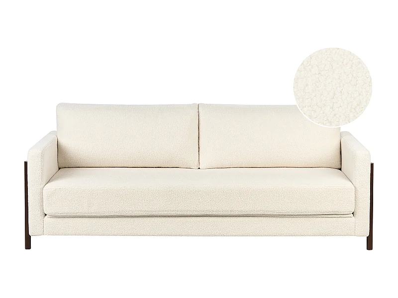 Sofa mit Schlaffunktion Polsterung Bouclé Birkenholz Beine Wohnzimmer Dunkelbraun Schlafzimmer Weiß Orsa