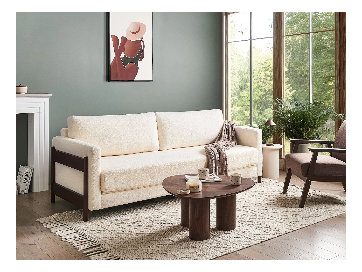 Canapé-lit 3 places ORSA Bouclé Blanc