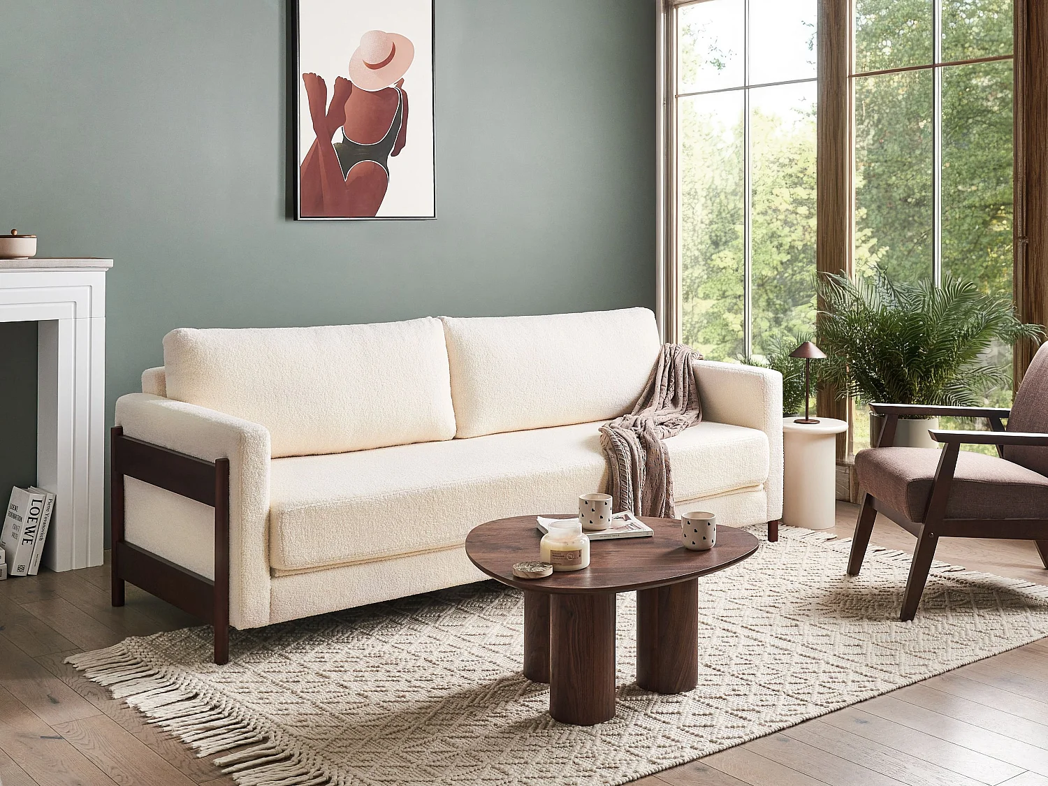 Canapé-lit 3 places ORSA Bouclé Blanc