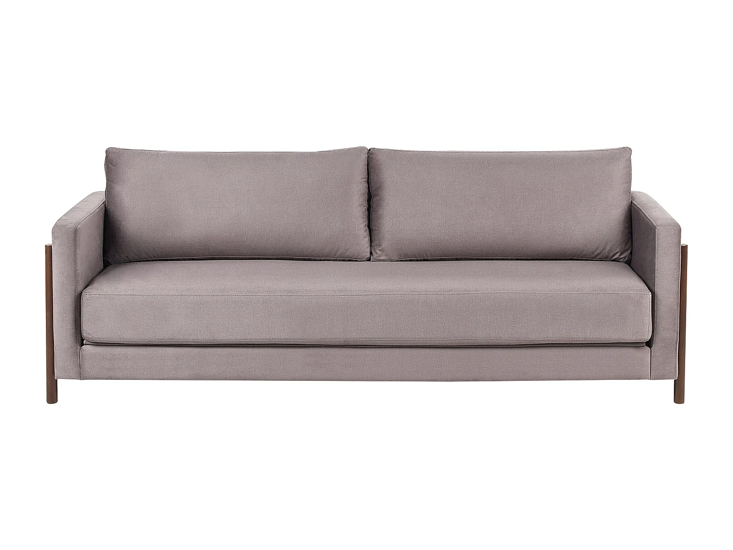 Stoffsofa mit Schlaffunktion Polyesterpolsterung Birkenholz dunkelbraune Beine Wohnzimmer Schlafzimmer Taupe Orsa