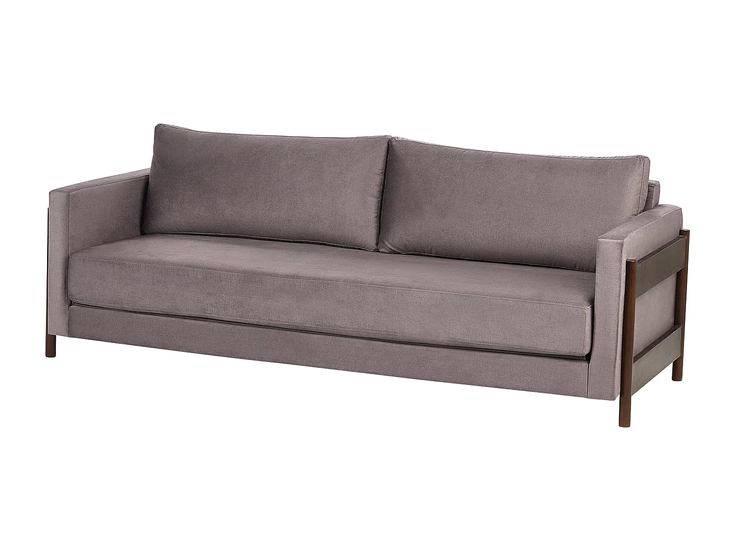 Stoffsofa mit Schlaffunktion Polyesterpolsterung Birkenholz dunkelbraune Beine Wohnzimmer Schlafzimmer Taupe Orsa