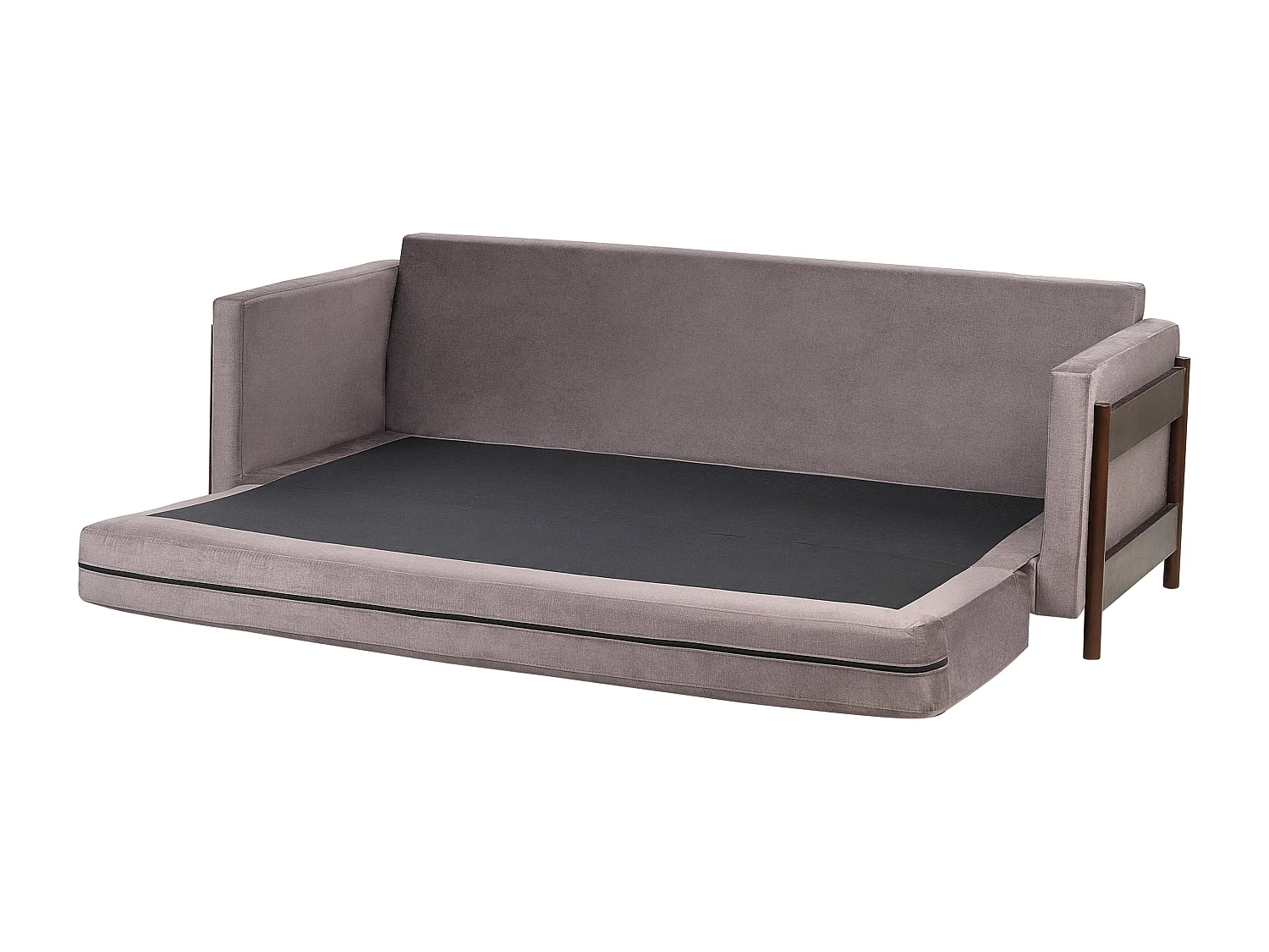 Stoffsofa mit Schlaffunktion Polyesterpolsterung Birkenholz dunkelbraune Beine Wohnzimmer Schlafzimmer Taupe Orsa