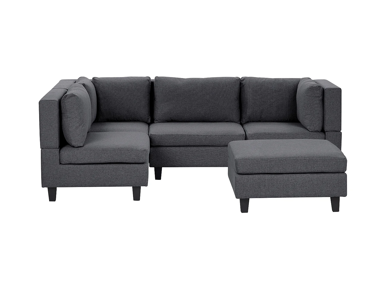 Canapé d'Angle Moderne Modulaire 4 Places Côté Droit avec Ottoman Pieds Noirs et Tissu Rembourré Gris Foncé Unstad