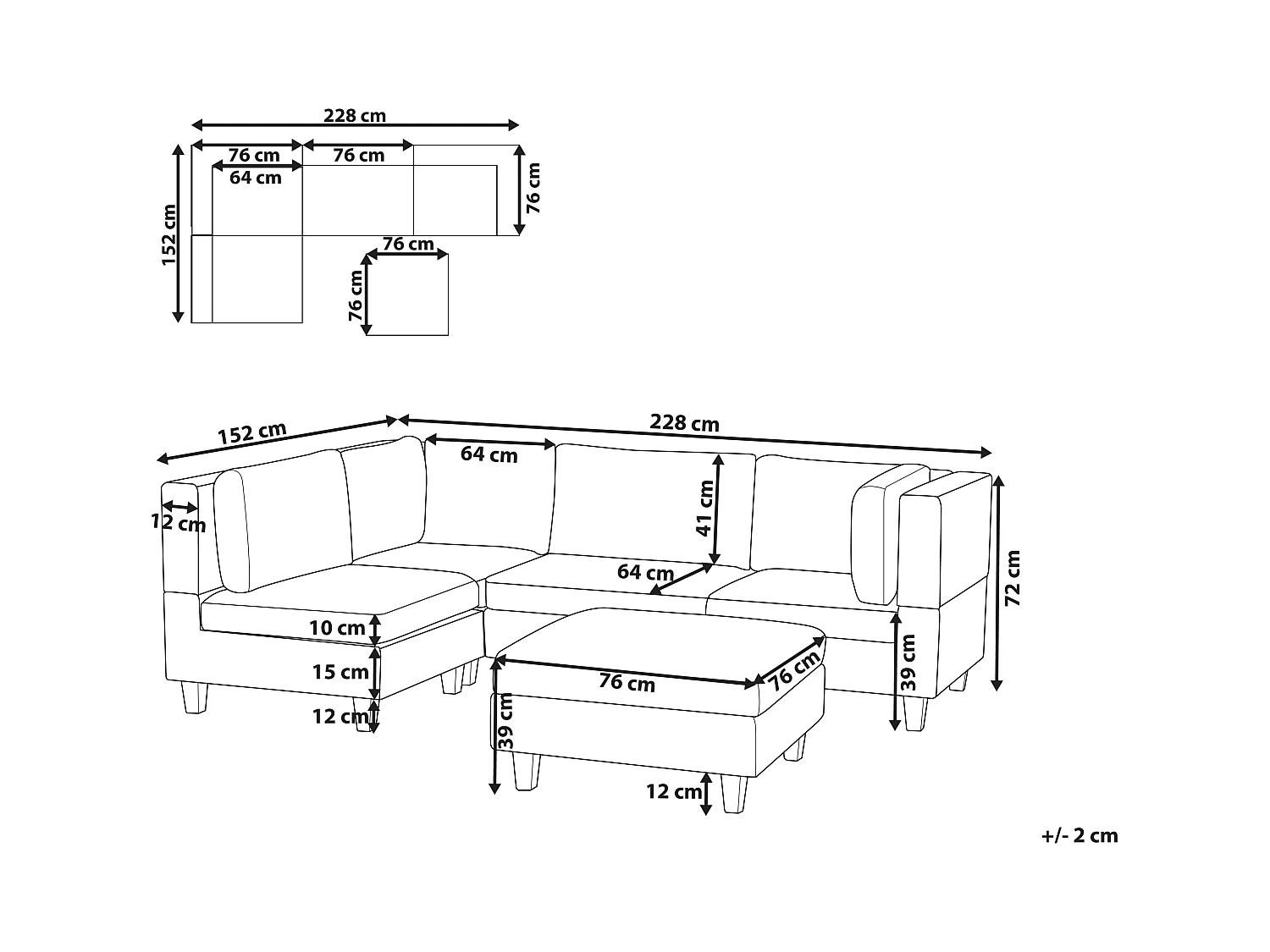 Canapé d'Angle Moderne Modulaire 4 Places Côté Droit avec Ottoman Pieds Noirs et Tissu Rembourré Gris Foncé Unstad