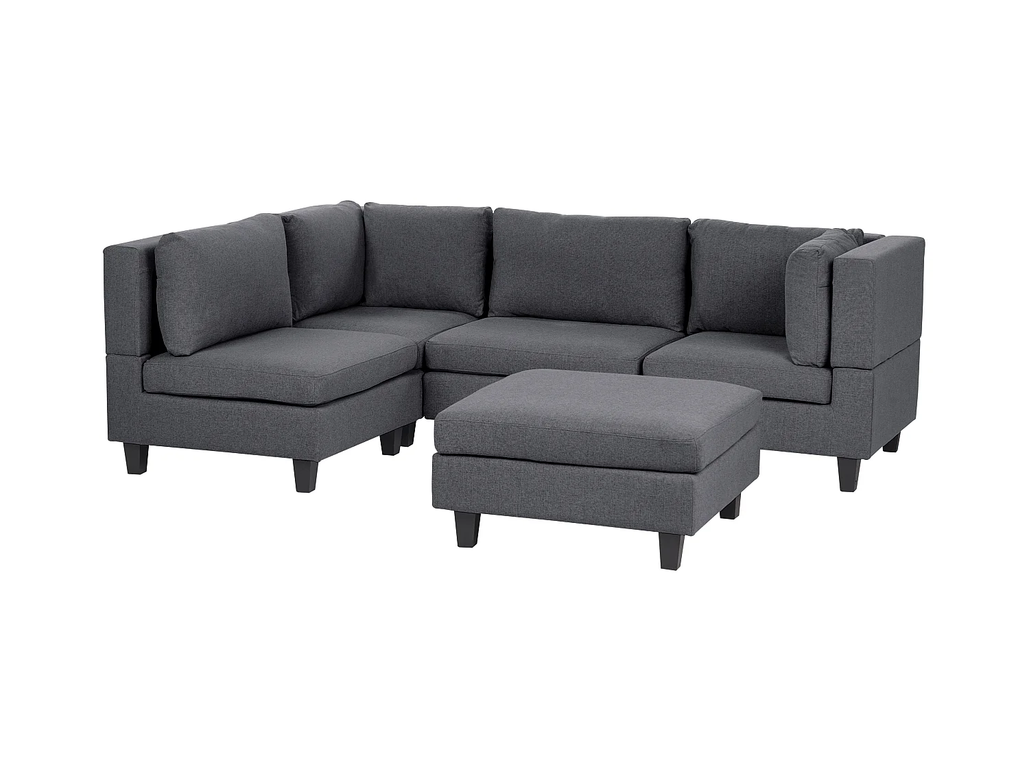 Canapé d'Angle Moderne Modulaire 4 Places Côté Droit avec Ottoman Pieds Noirs et Tissu Rembourré Gris Foncé Unstad