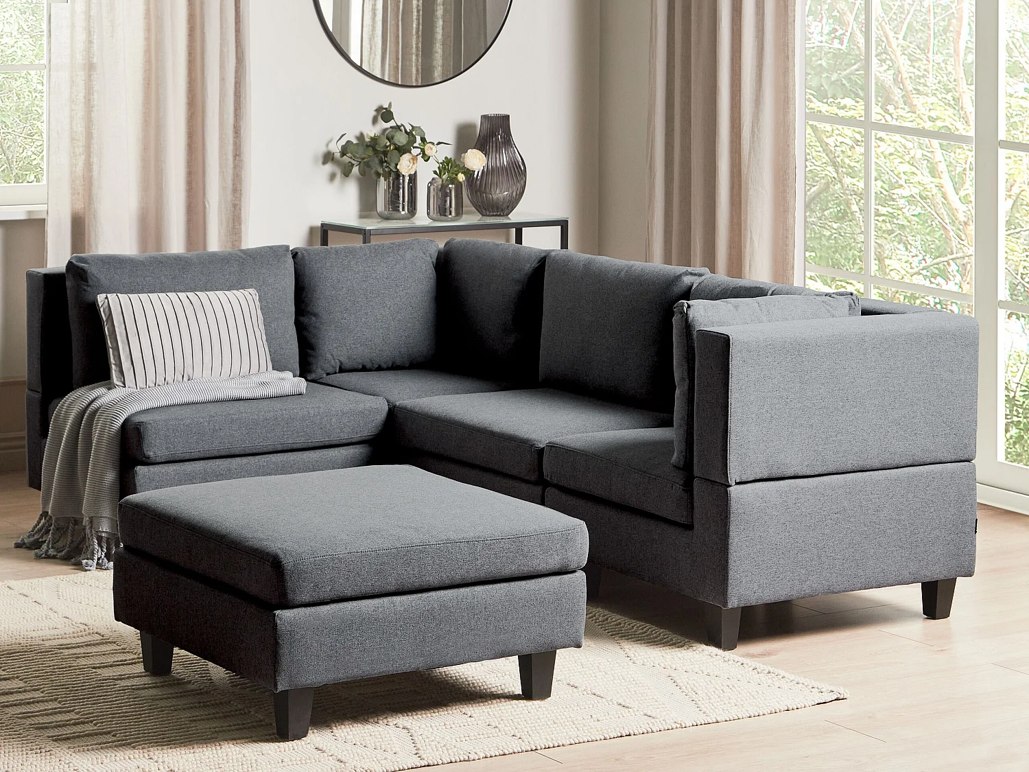 Modul Ecksofa UNSTAD Stoff Dunkelgrau mit Ottomane 4-Sitzer rechtsseitig