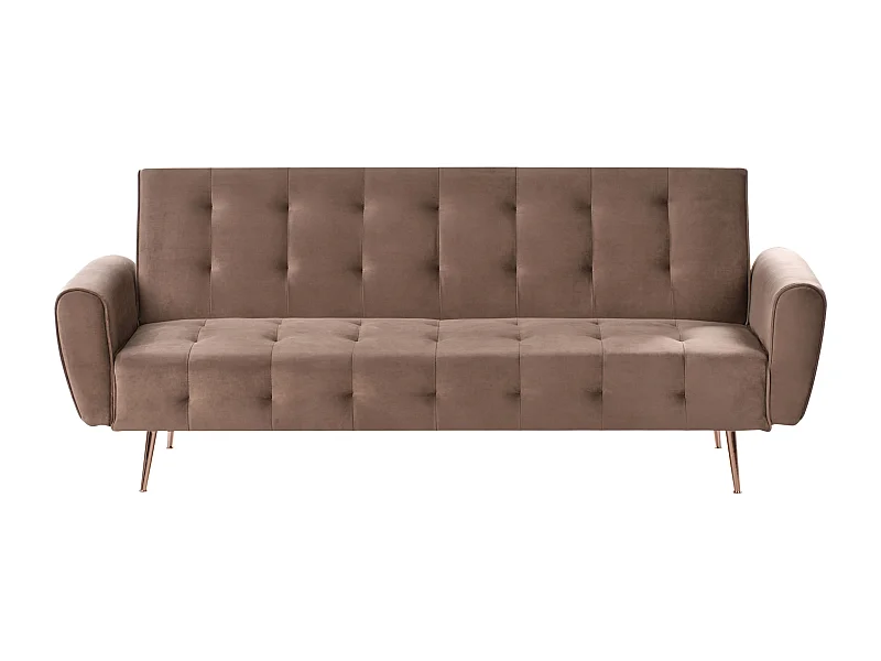 Sofa rozkładana SELNES Welur Brązowy dla 3 osób