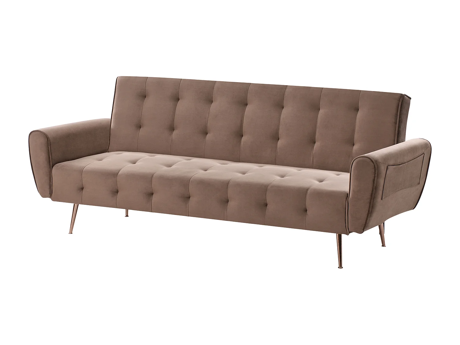 Sofa rozkładana SELNES Welur Brązowy dla 3 osób