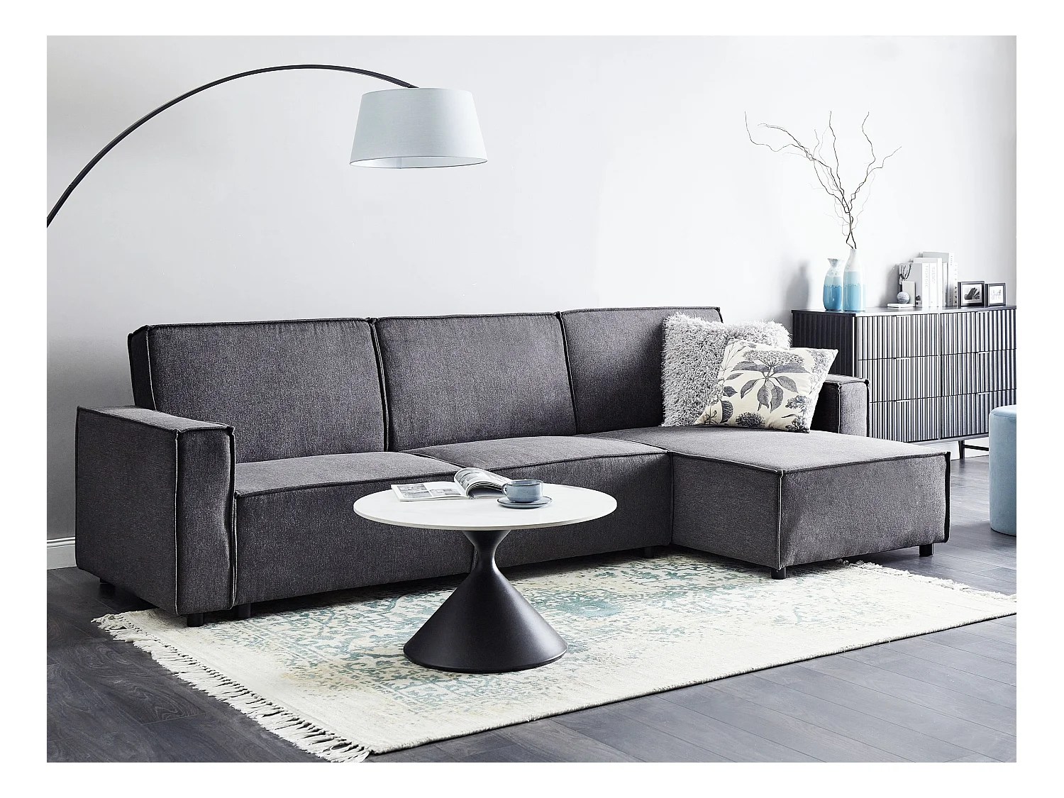 Canapé-lit d'Angle à droite en Tissu 3 Places Rembourré en Forme de L Gris Graphite Romedal II