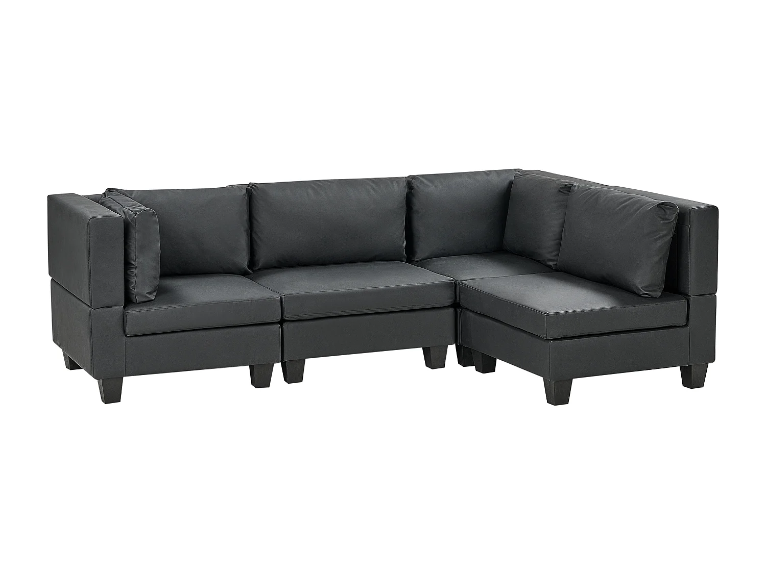 Canapé d'Angle Moderne Modulaire 4 Places Côté Gauche en Cuir PU Rembourré Noir Unstad
