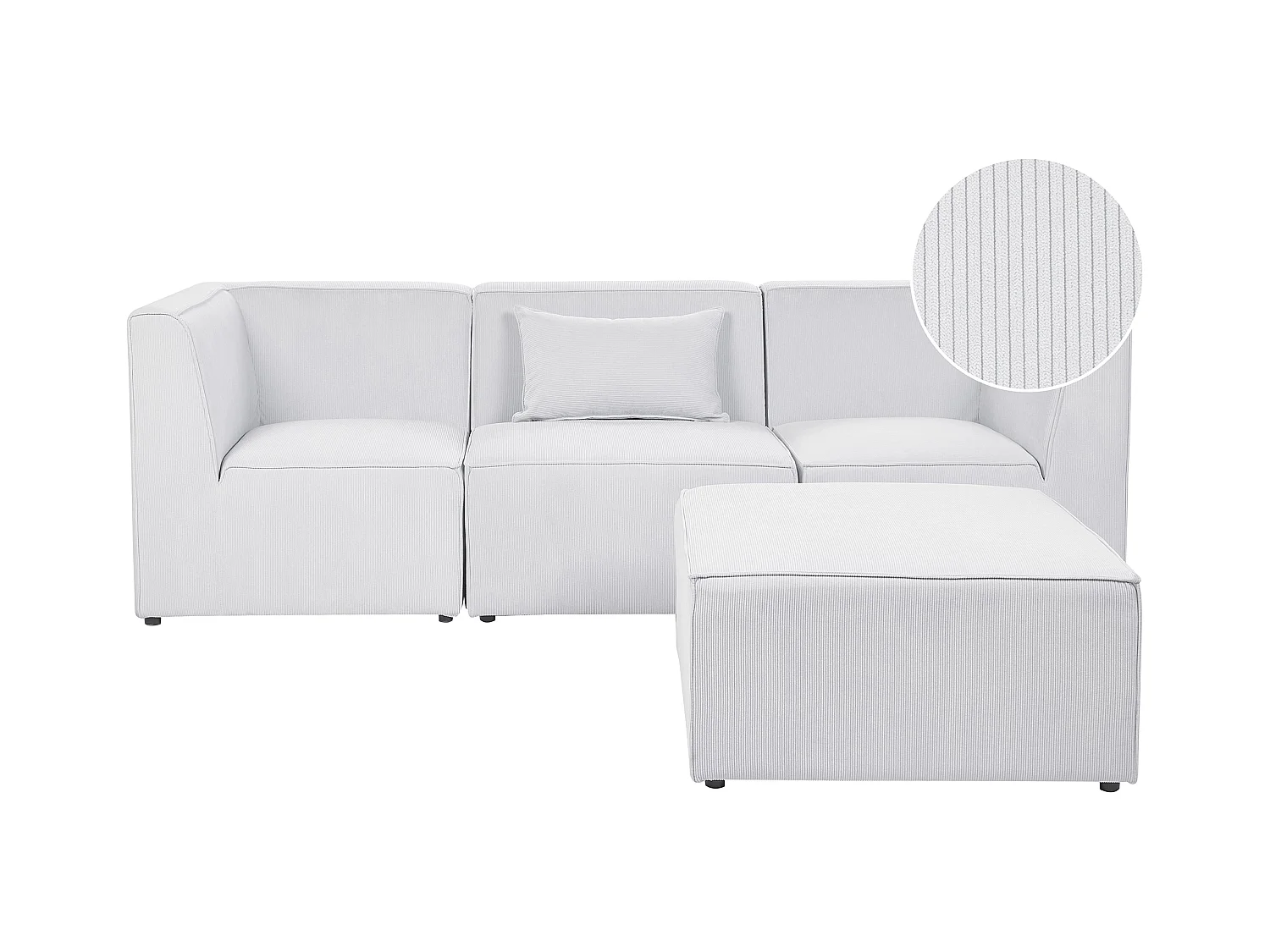 Canapé modulable 3 places LEMVIG Velours côtelé Blanc cassé avec ottoman