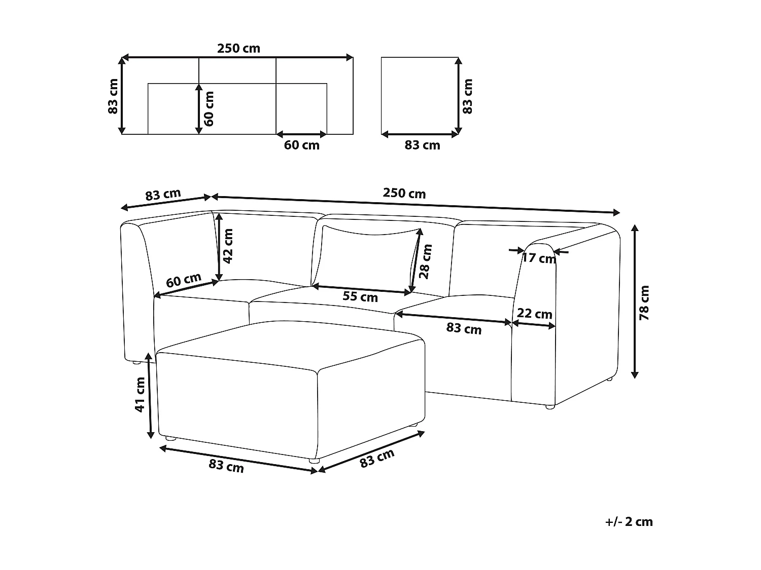 Canapé modulable 3 places LEMVIG Velours côtelé Blanc cassé avec ottoman