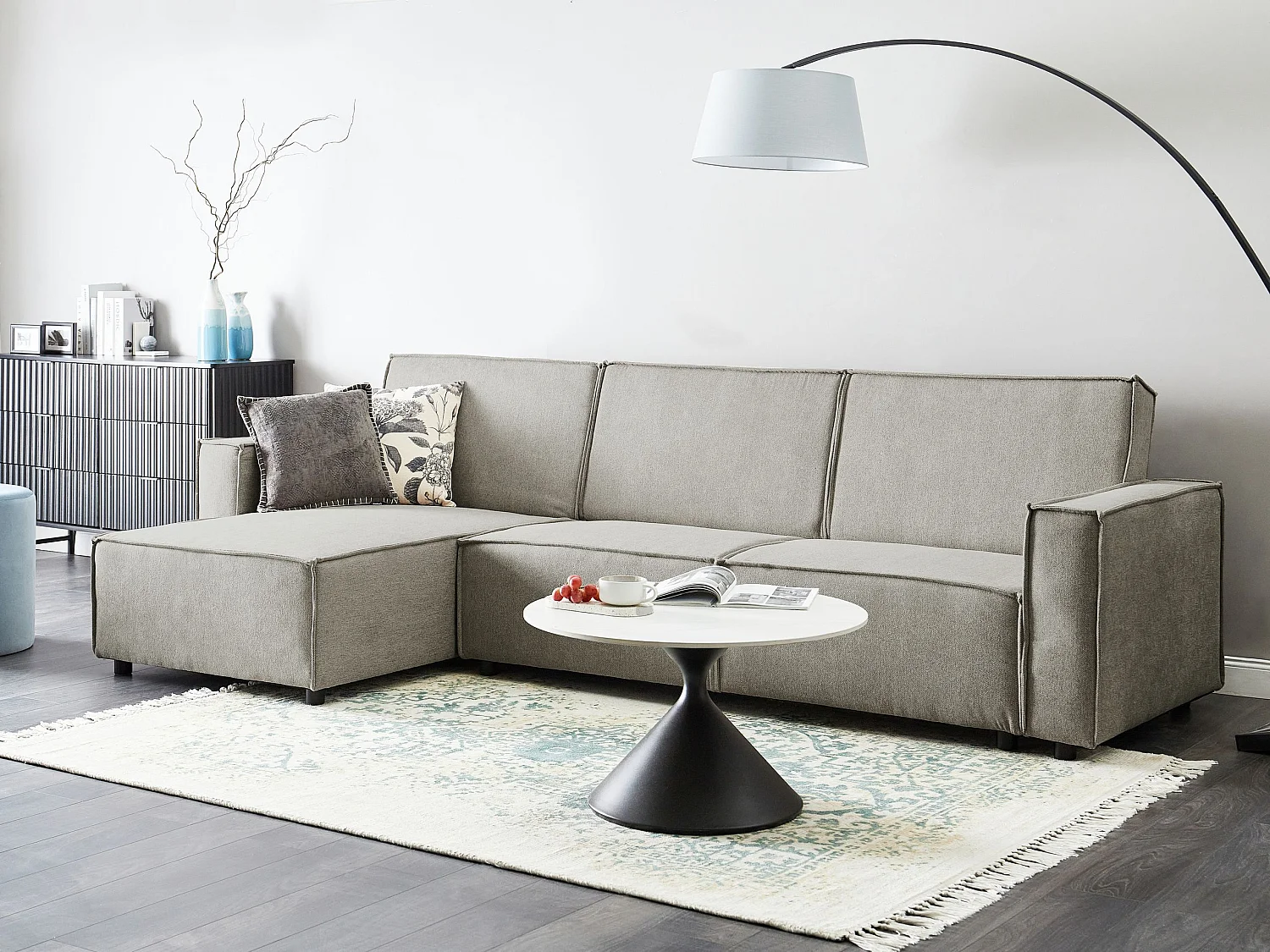 Sofá-cama de canto ROMEDAL II Tecido Creme 3 lugares à direita