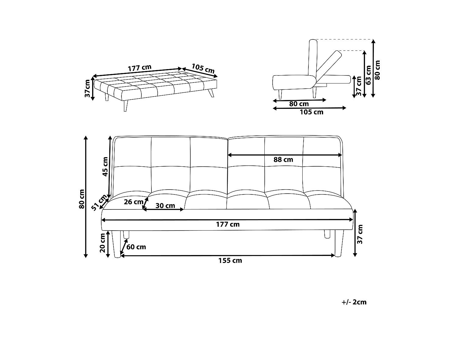 Canapé-lit 3 places SILJAN Tissu Blanc cassé