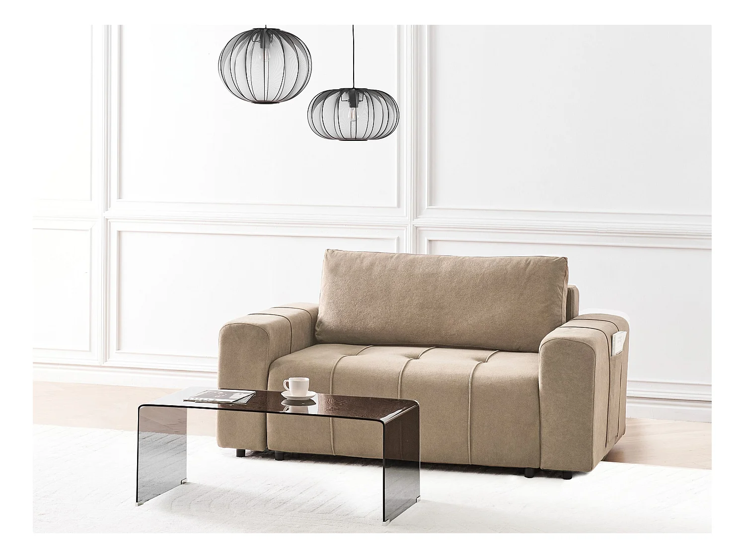 Canapé-lit 2 places INNVIK Tissu Marron avec rangement