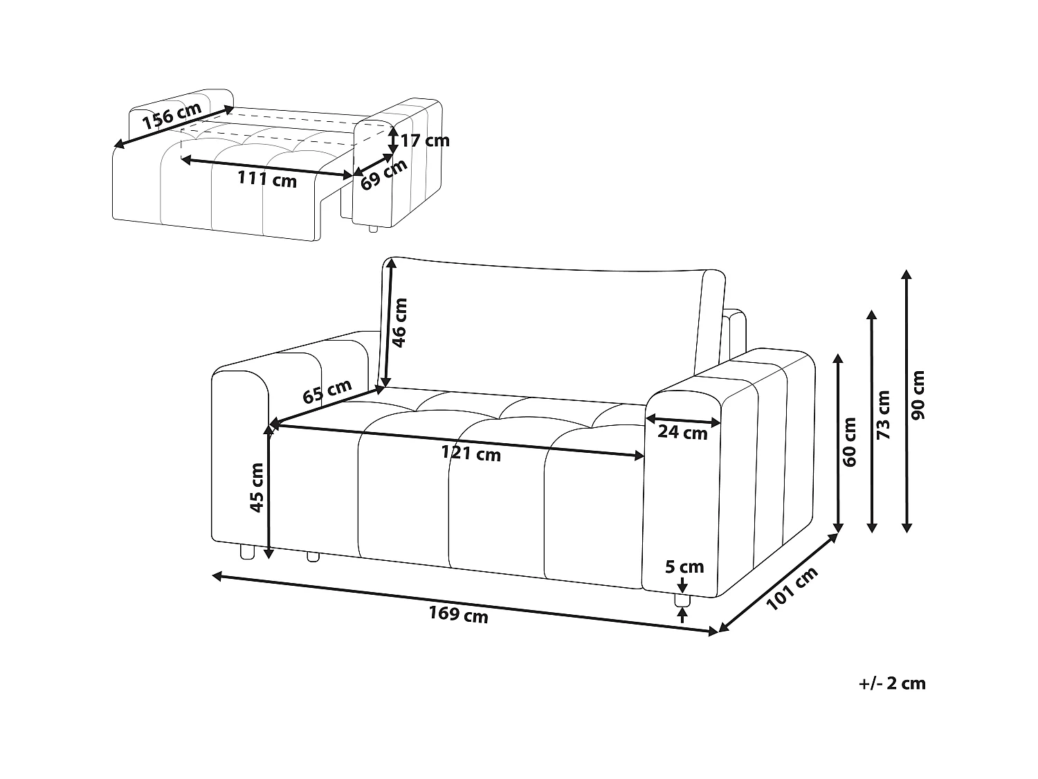 Canapé-lit 2 places INNVIK Tissu Marron avec rangement