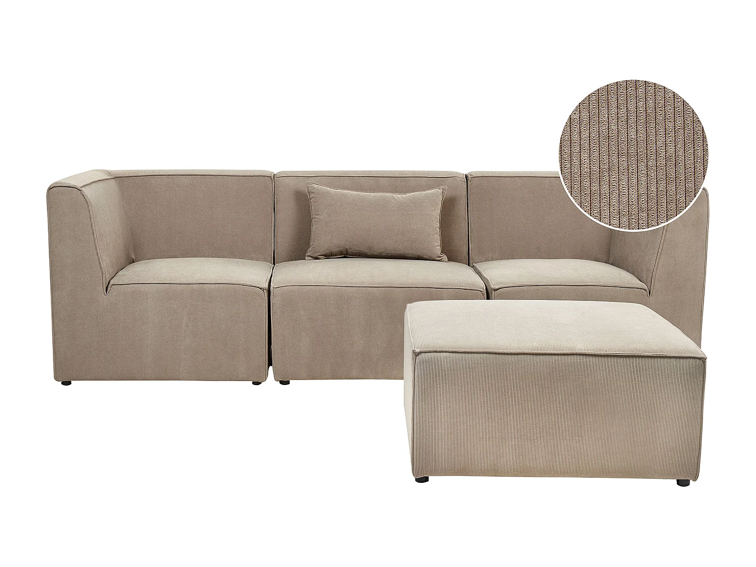 Divano modulare LEMVIG Velluto a coste Tortora con ottomana 3 posti