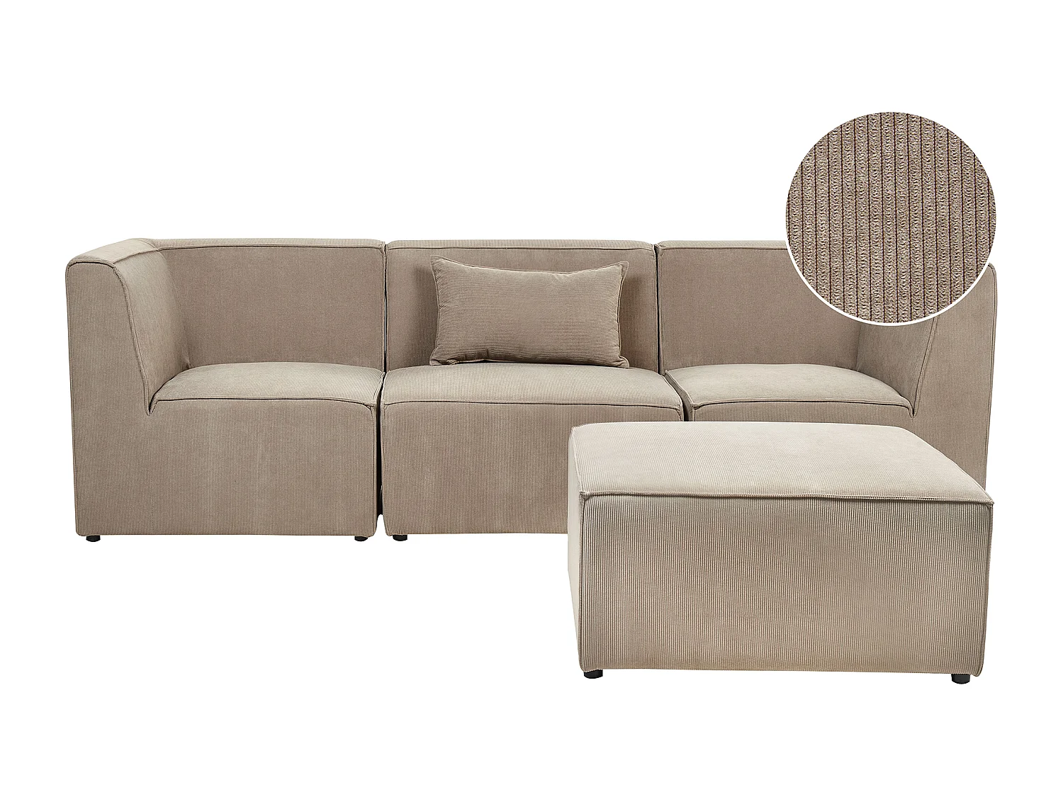 Canapé modulable 3 places LEMVIG Velours côtelé Taupe avec ottoman