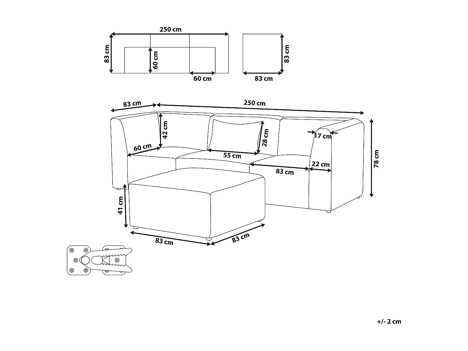 Canapé modulable 3 places LEMVIG Velours côtelé Taupe avec ottoman