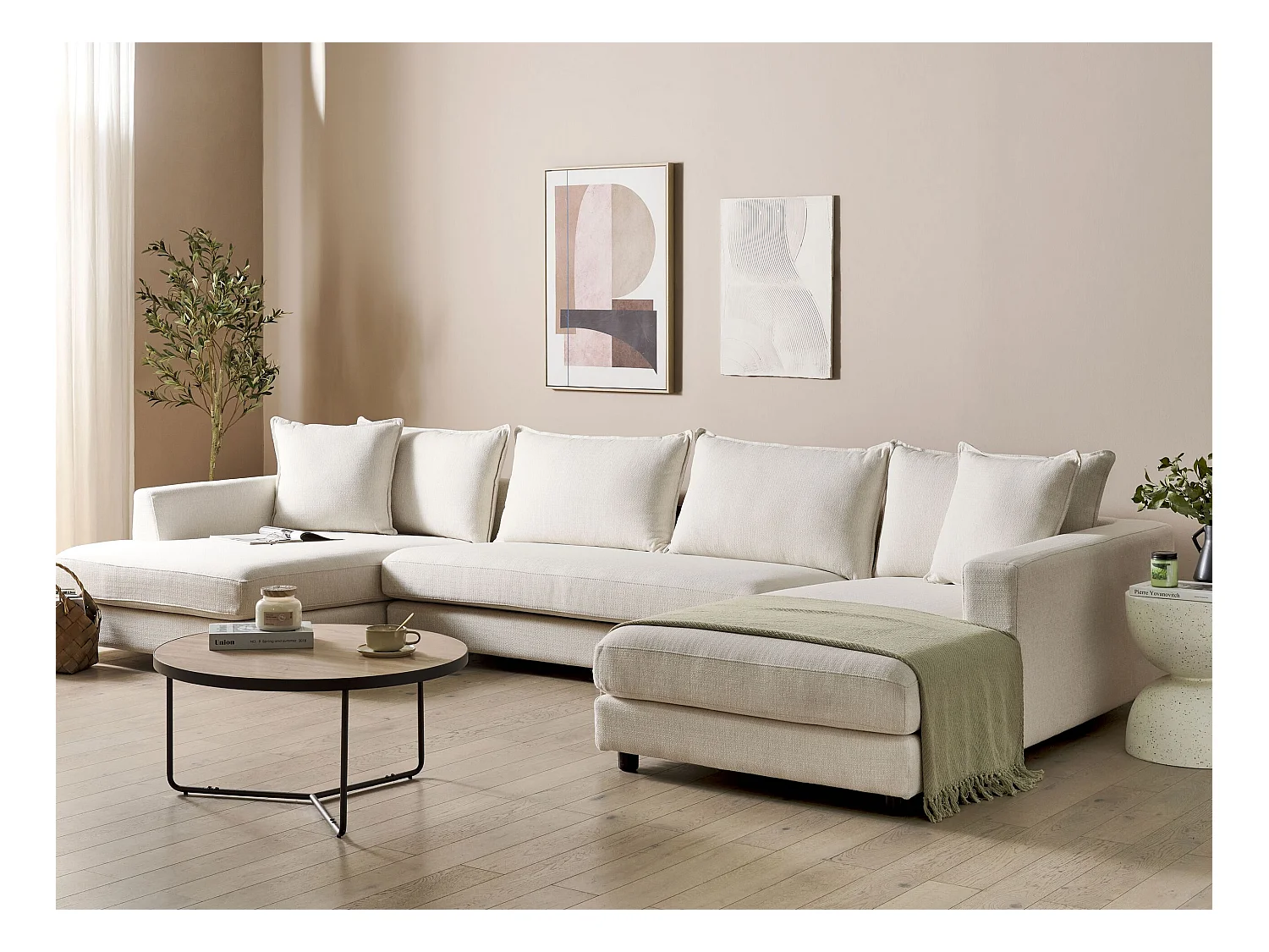 Canapé d'angle 5 places LILVIKEN Tissu Beige clair