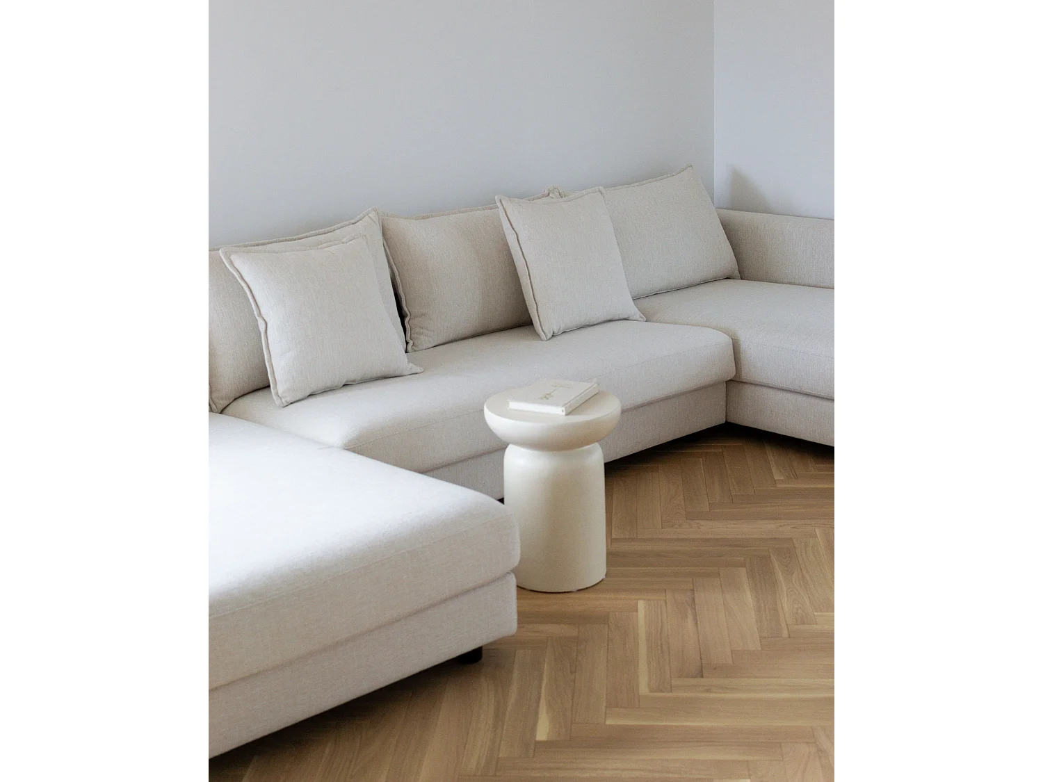 Canapé d'angle convertible 5 places en coton beige LILVIKEN
