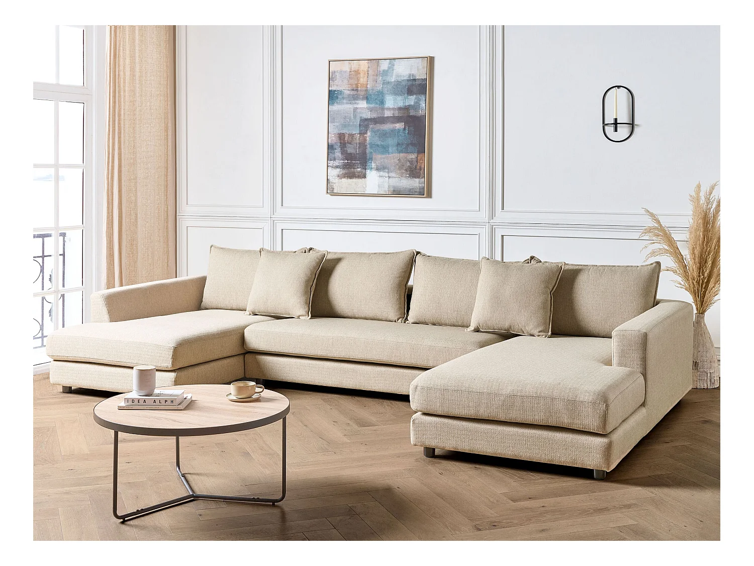 Canapé d'angle 5 places LILVIKEN Tissu Beige