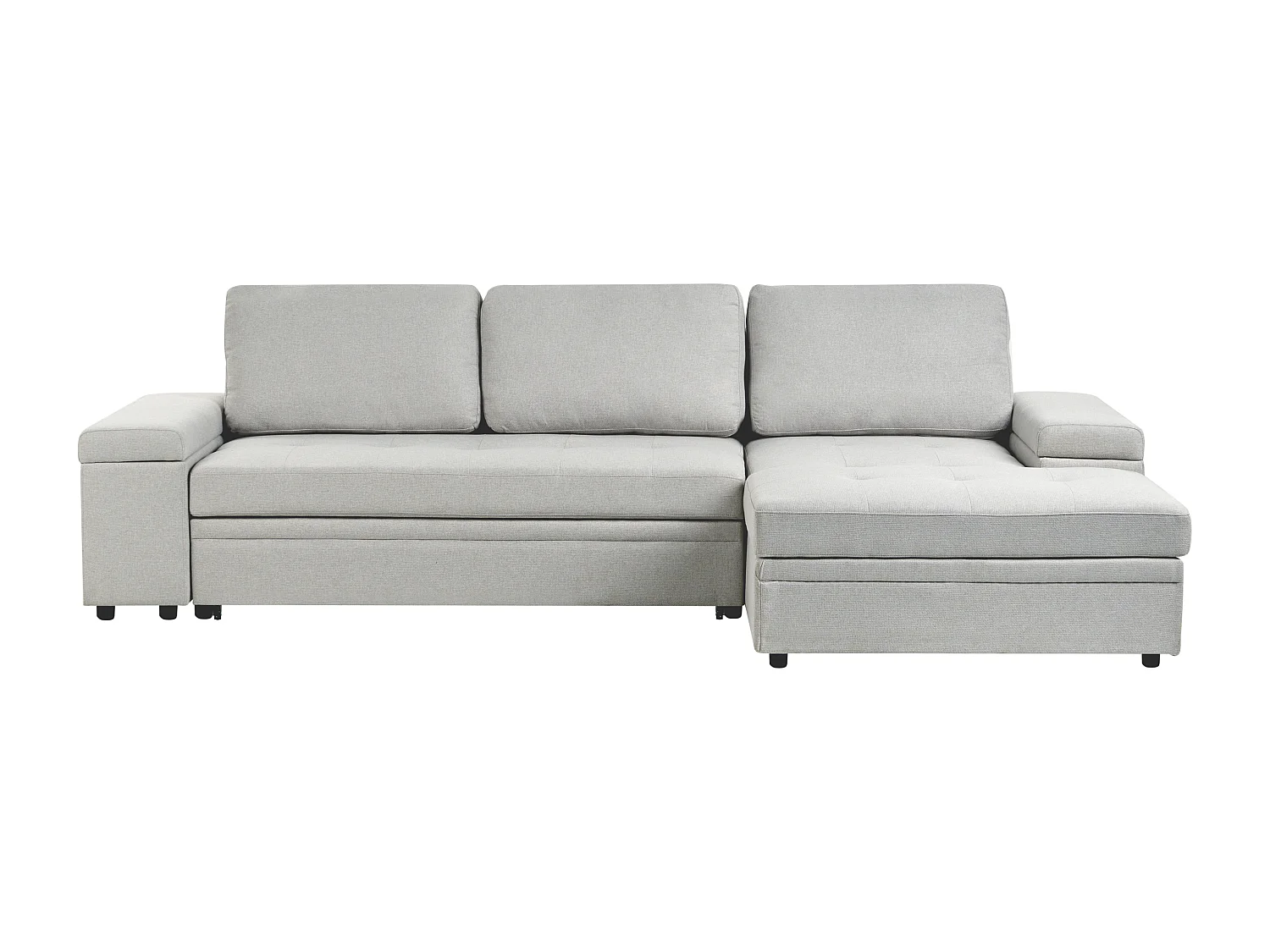 Narożnik rozkładany HRISEY Len syntetyczny Jasnoszary ze schowkiem dla 3 osób Lewostronny