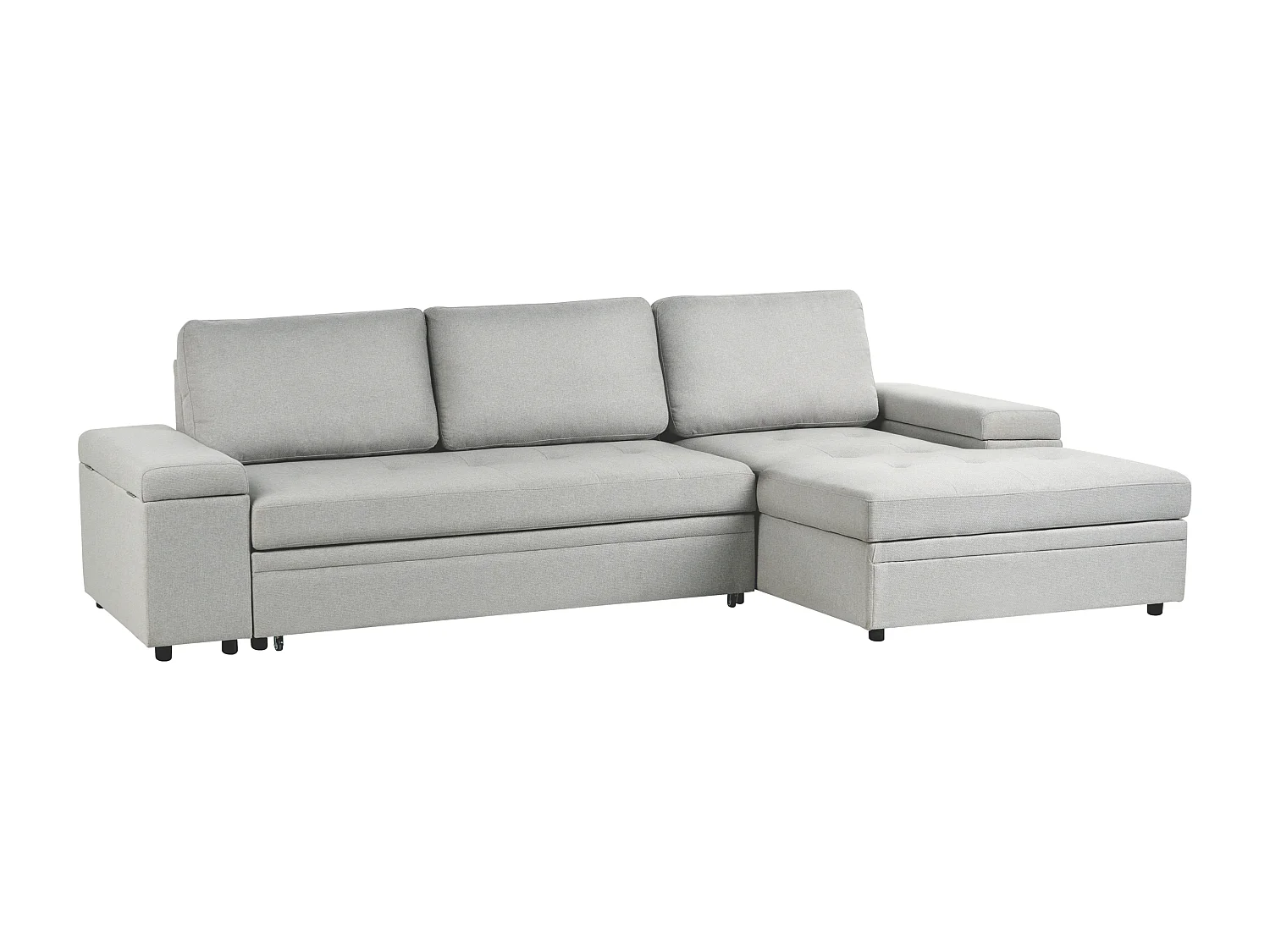Narożnik rozkładany HRISEY Len syntetyczny Jasnoszary ze schowkiem dla 3 osób Lewostronny