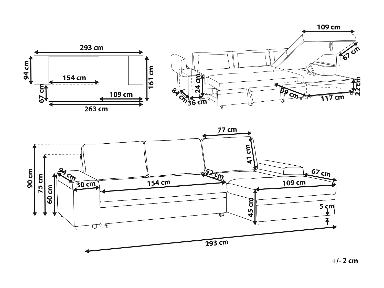 Narożnik rozkładany HRISEY Len syntetyczny Jasnoszary ze schowkiem dla 3 osób Lewostronny