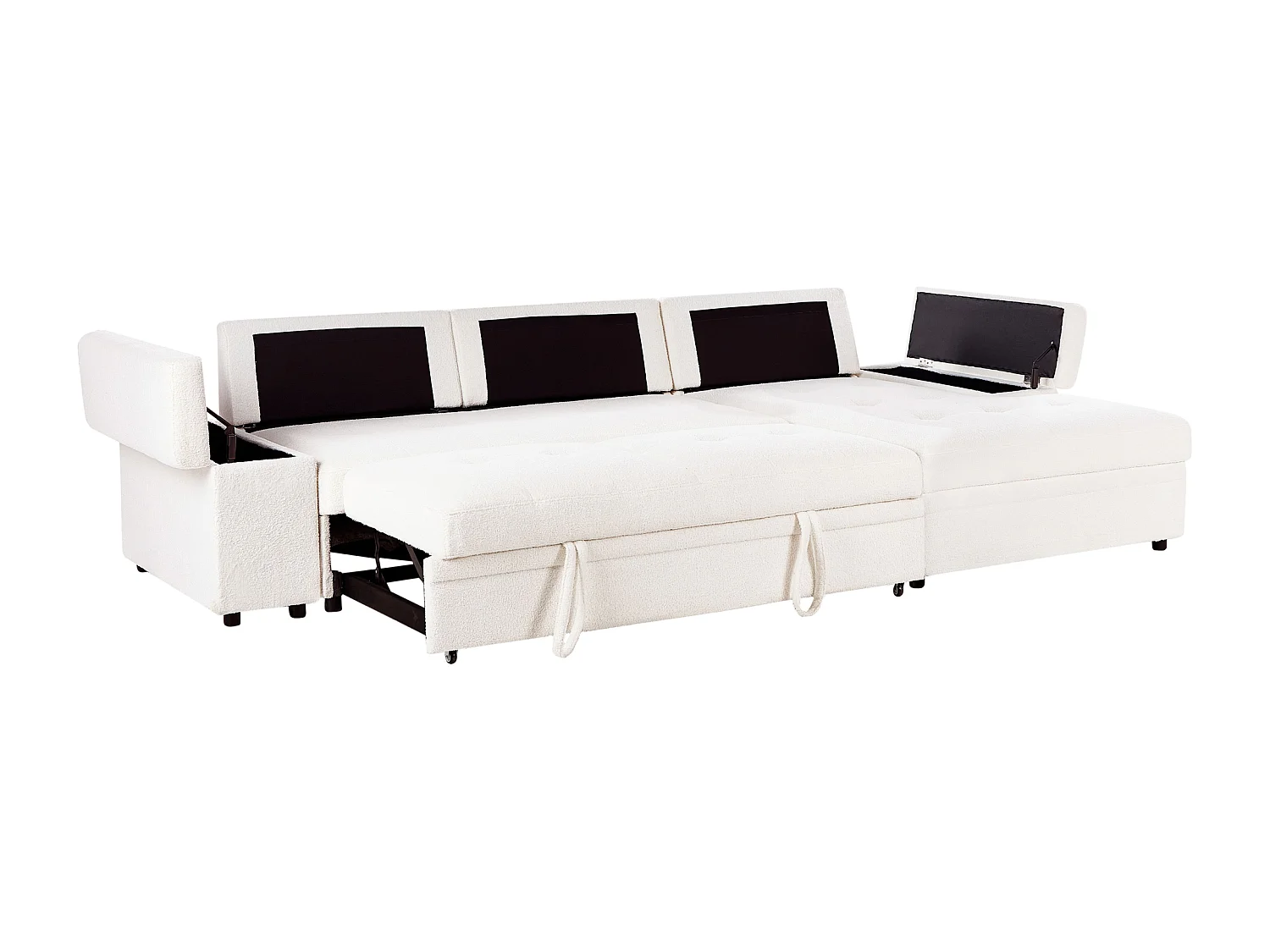 Narożnik rozkładany HRISEY Len syntetyczny Jasnoszary ze schowkiem dla 3 osób Lewostronny