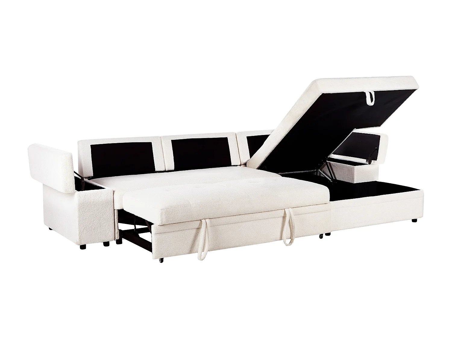 Narożnik rozkładany HRISEY Len syntetyczny Jasnoszary ze schowkiem dla 3 osób Lewostronny