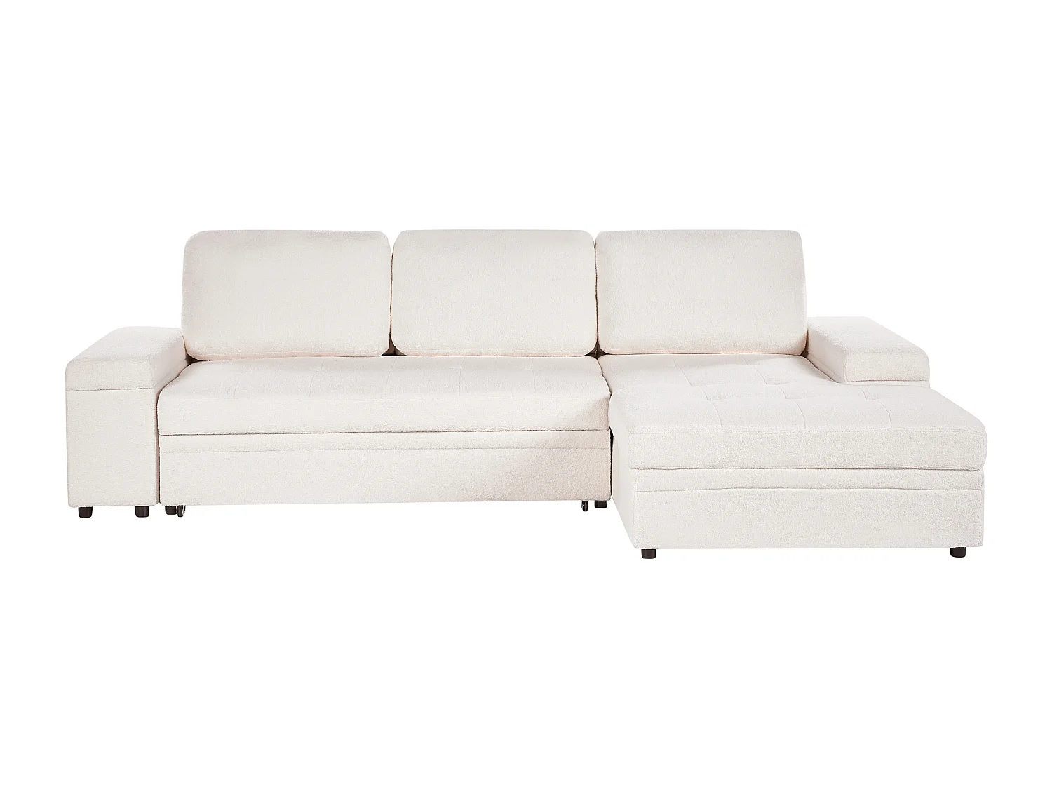 Canapé-lit d'angle 3 places HRISEY Bouclé Blanc avec rangement Côté gauche