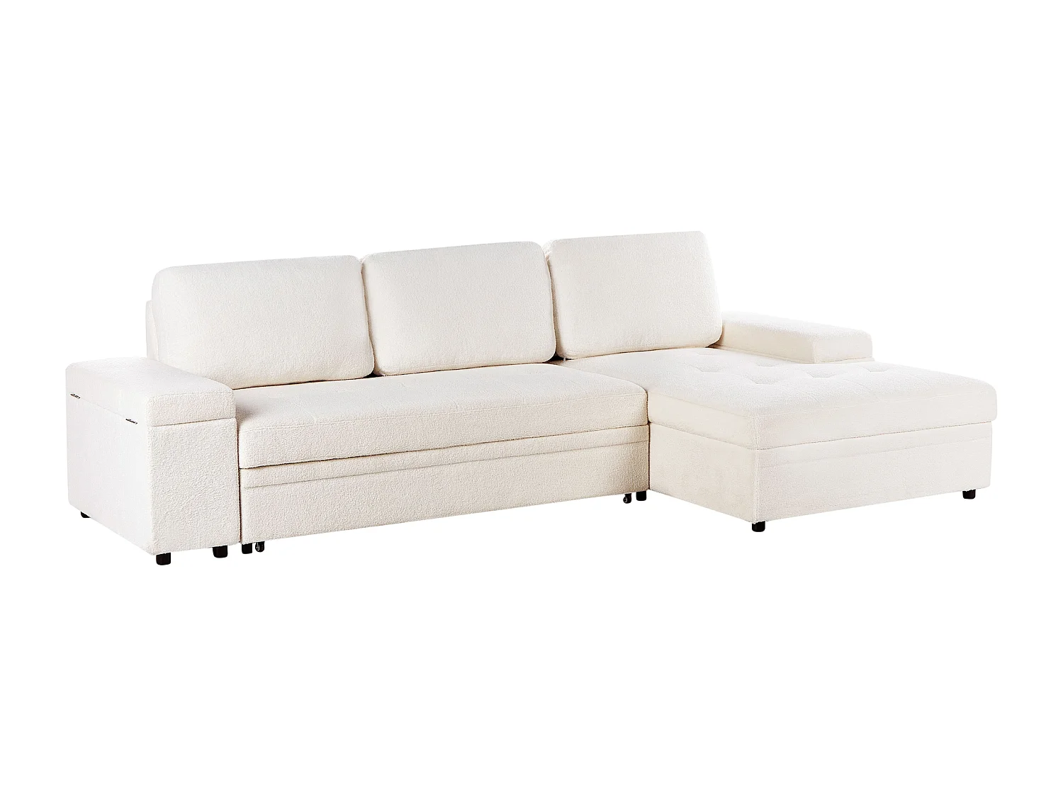 Canapé-lit d'angle 3 places HRISEY Bouclé Blanc avec rangement Côté gauche