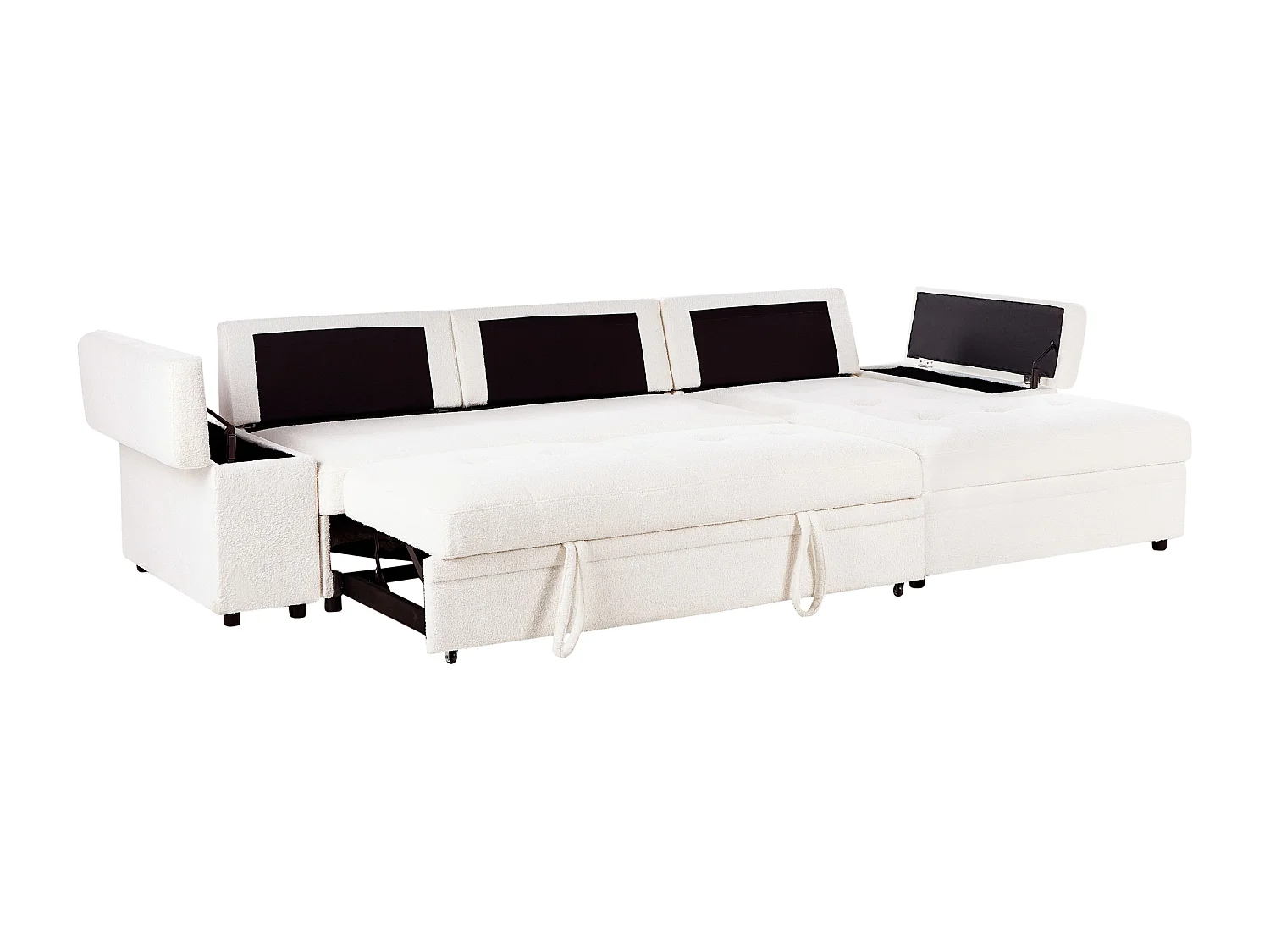 Canapé-lit d'angle 3 places HRISEY Bouclé Blanc avec rangement Côté gauche