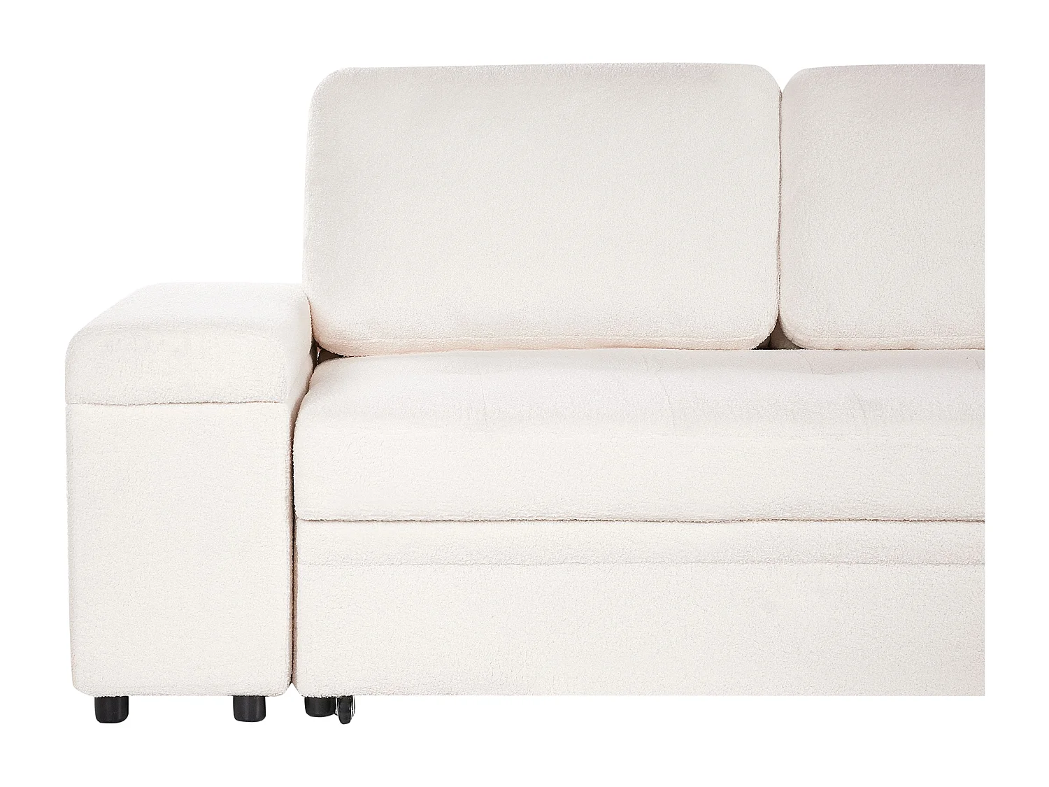 Canapé-lit d'angle 3 places HRISEY Bouclé Blanc avec rangement Côté gauche