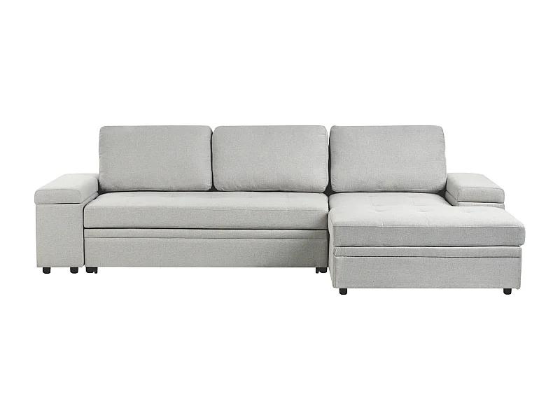 Narożnik rozkładany HRISEY Len syntetyczny Jasnoszary ze schowkiem dla 3 osób Lewostronny