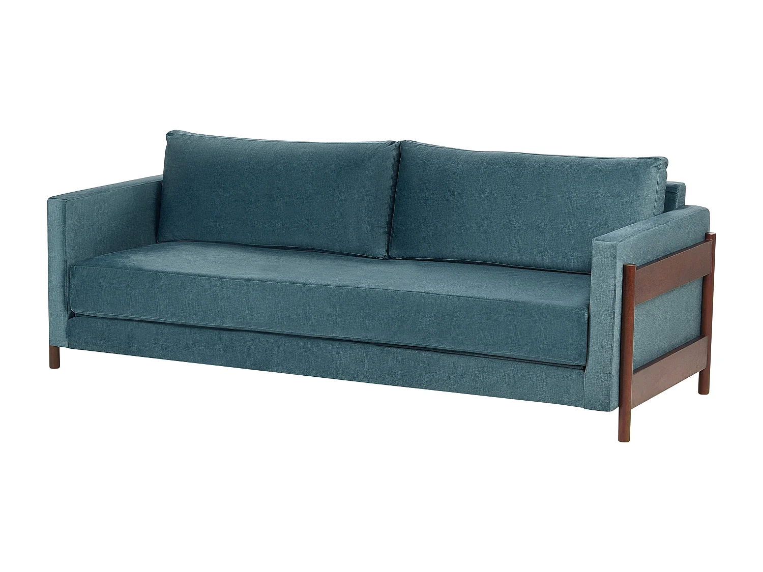 Stoffsofa mit Schlaffunktion Polyesterpolsterung Birkenholz dunkelbraune Beine Wohnzimmer Schlafzimmer Grün Orsa