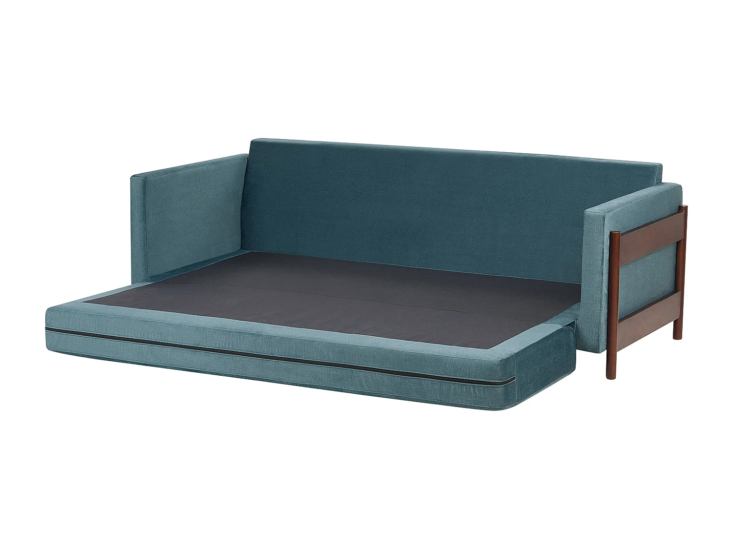 Stoffsofa mit Schlaffunktion Polyesterpolsterung Birkenholz dunkelbraune Beine Wohnzimmer Schlafzimmer Grün Orsa