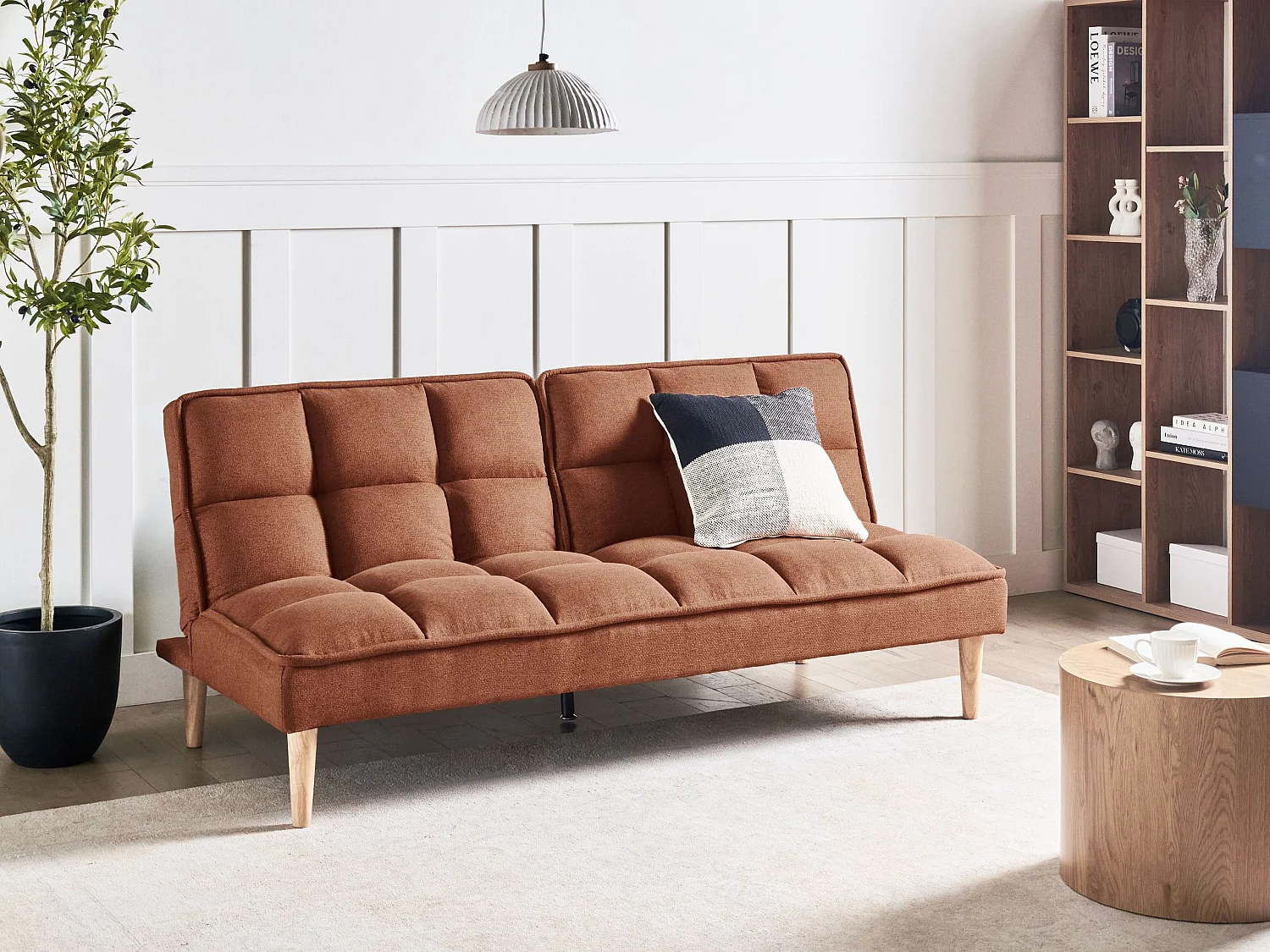 Sofá-cama SILJAN Tecido Castanho dourado 3 lugares