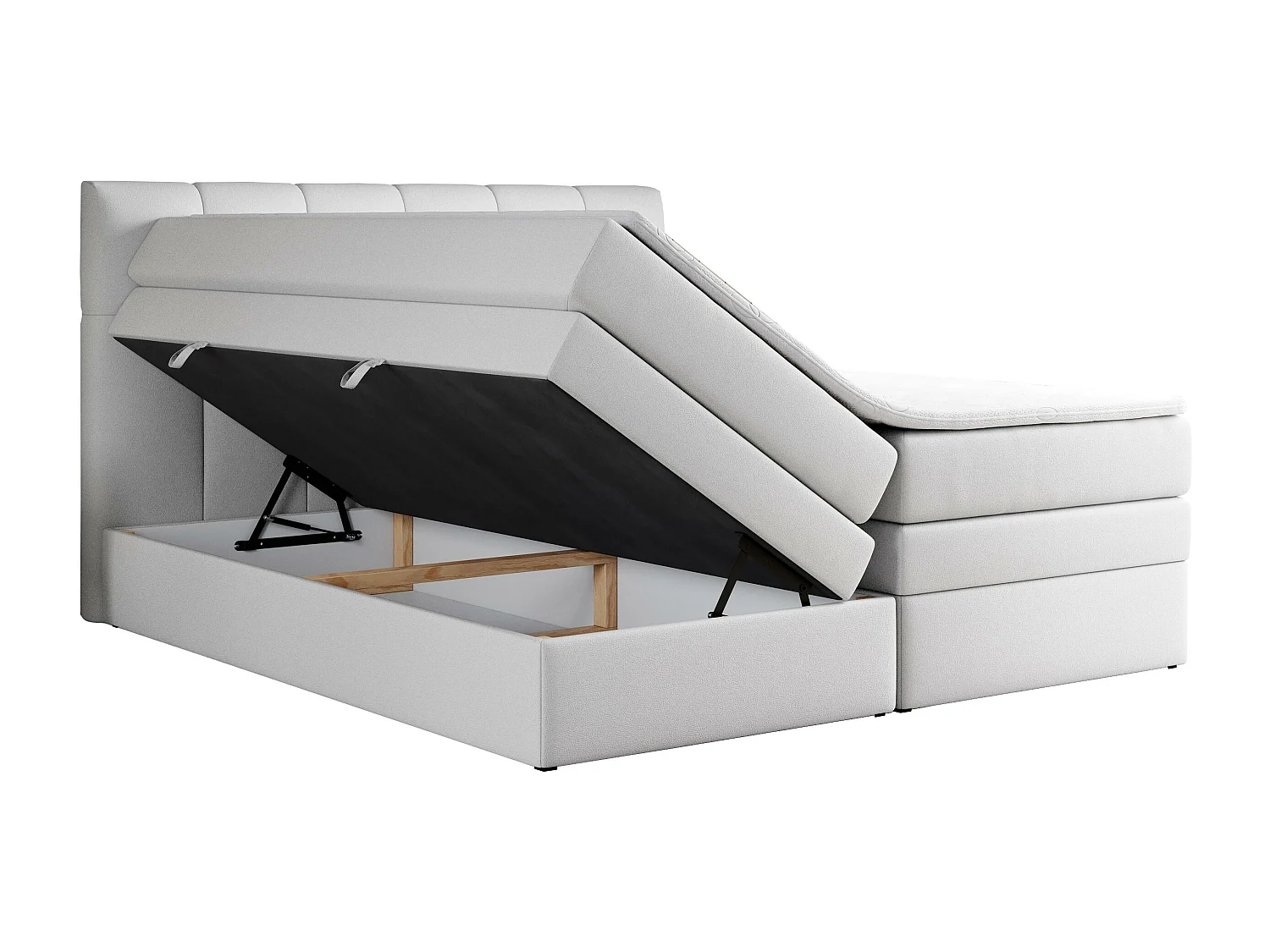 Boxspringbett ALVIN KING, mit zwei Multipocket-Matratzen, Bettkästen, genähtes Kopfteil - 200x200 cm - H3 - Weiß Kunstleder
