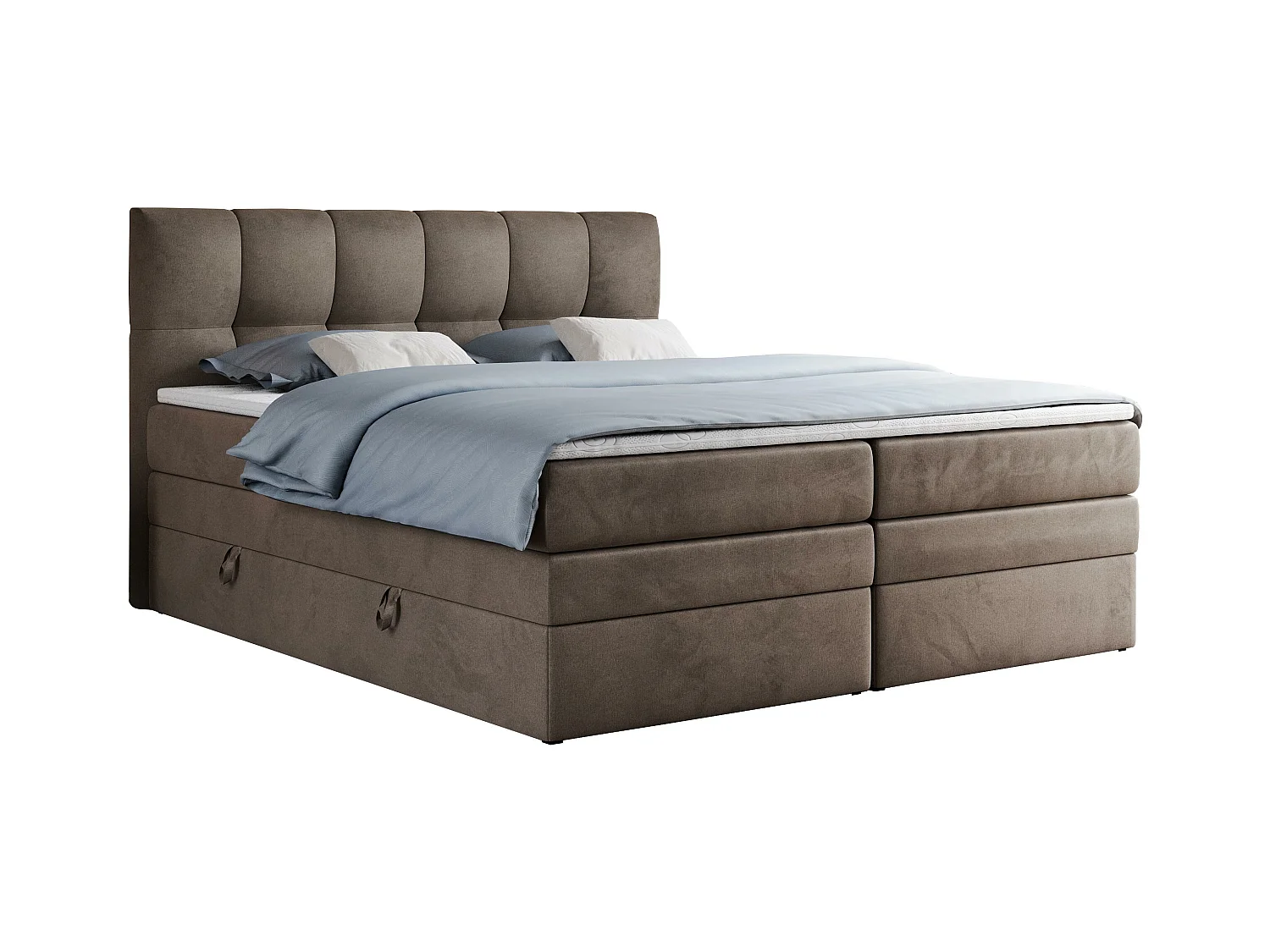 Boxspringbett ALVIN KING, mit zwei Multipocket-Matratzen, Bettkästen, genähtes Kopfteil - 200x200 cm - H4 - Braun Velvet