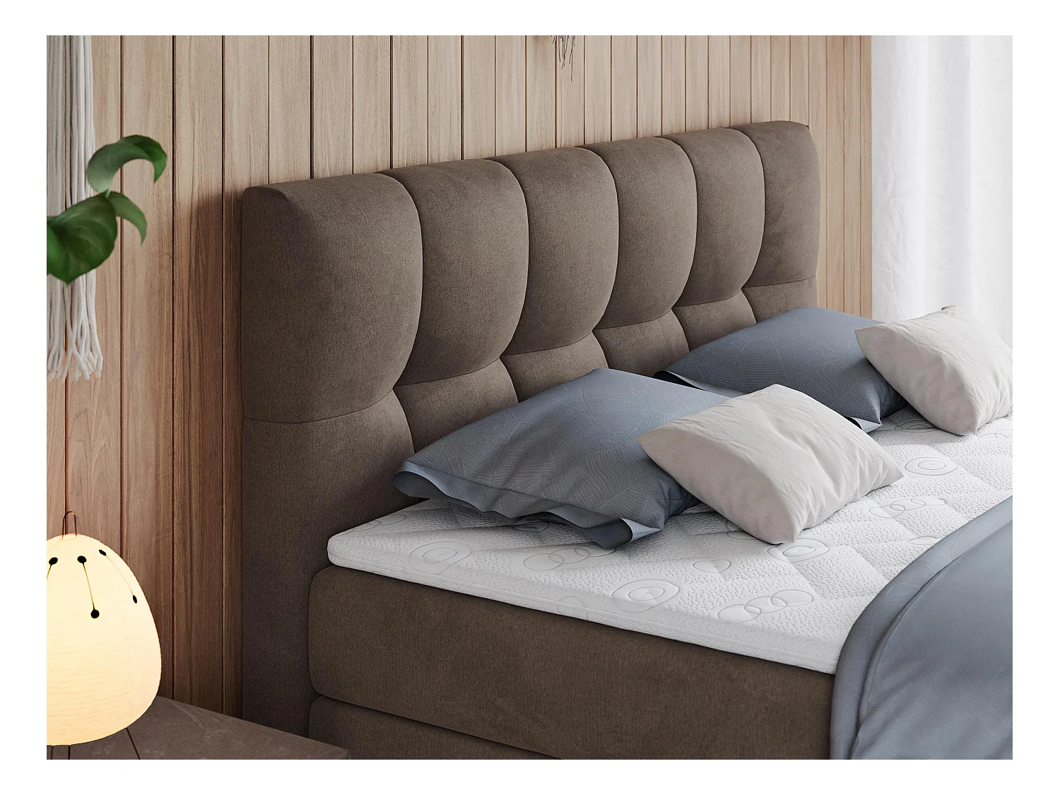 Boxspringbett ALVIN KING, mit zwei Multipocket-Matratzen, Bettkästen, genähtes Kopfteil - 160x200 cm - H4 - Braun Velvet