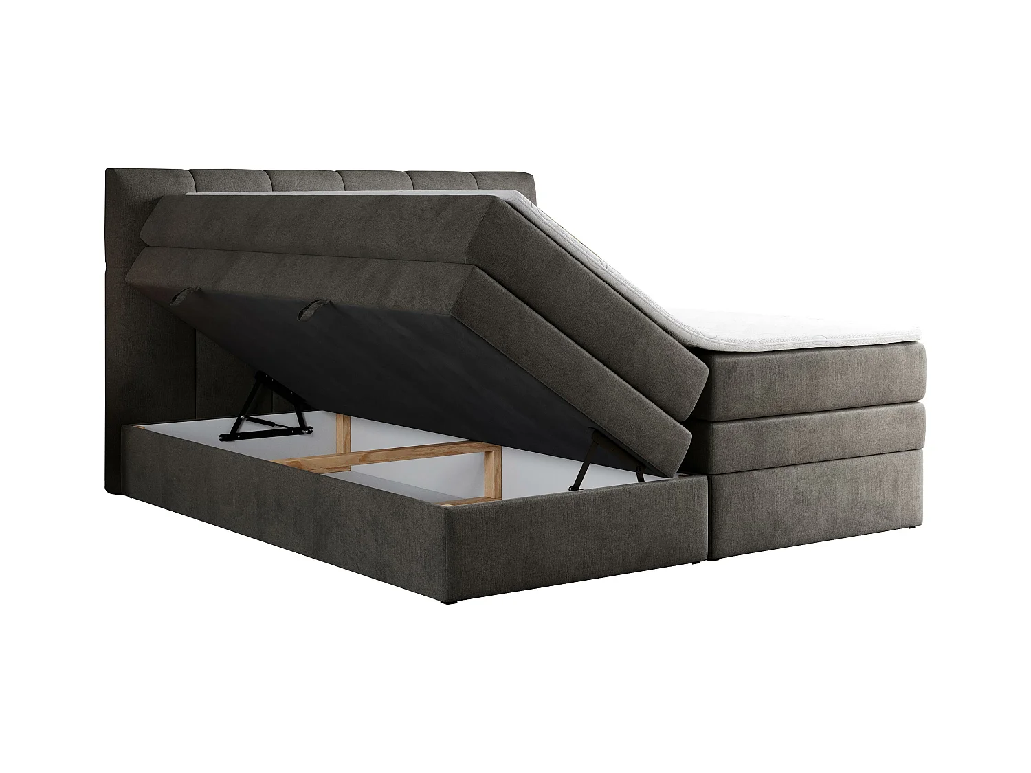 Boxspringbett ALVIN KING, mit zwei Multipocket-Matratzen, Bettkästen, genähtes Kopfteil - 200x200 cm - H3 - Dunkelgrau Velvet