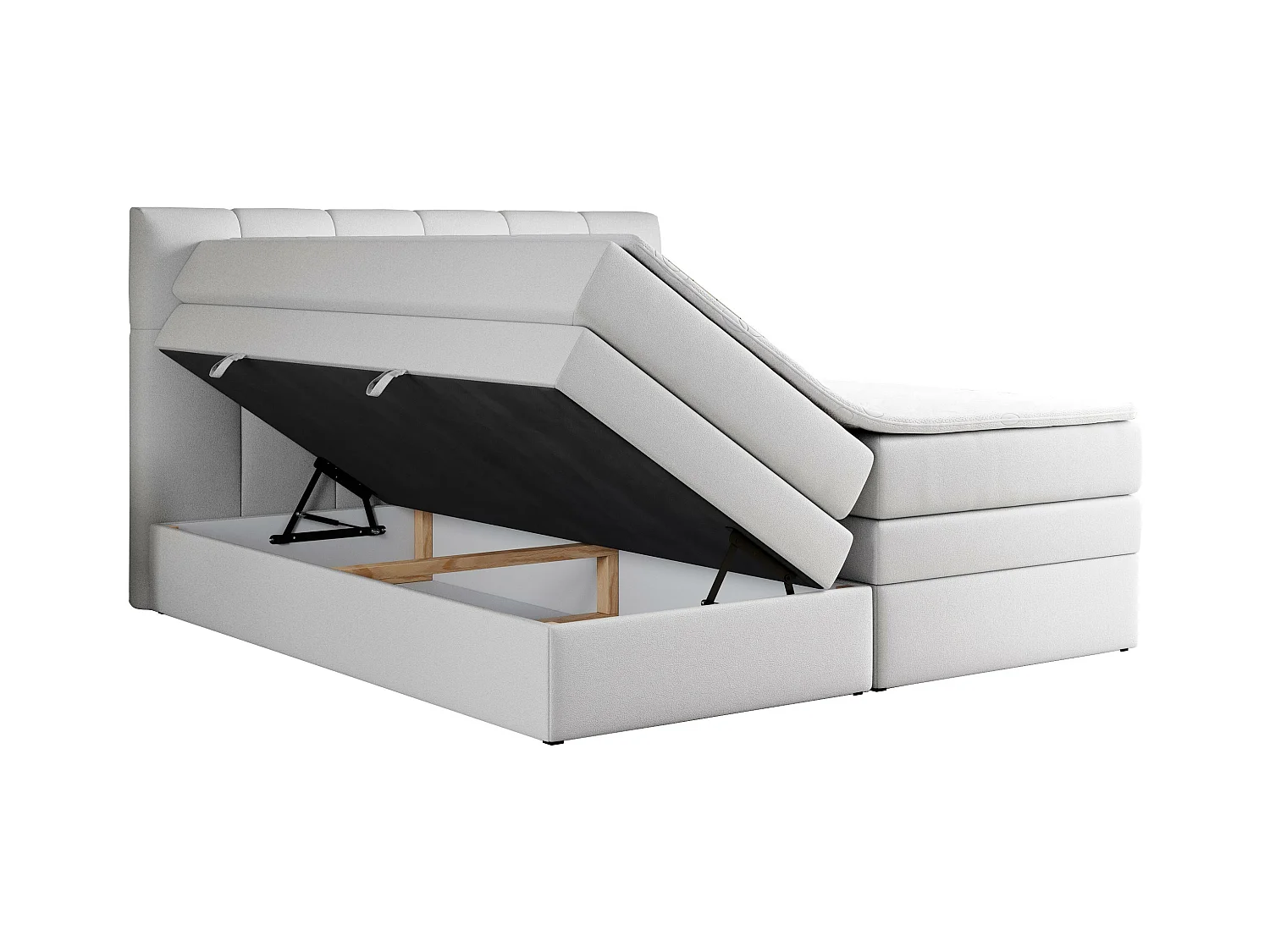 Boxspringbett ALVIN KING, mit zwei Multipocket-Matratzen, Bettkästen, genähtes Kopfteil - 120x200 cm - H3 - Weiß Kunstleder