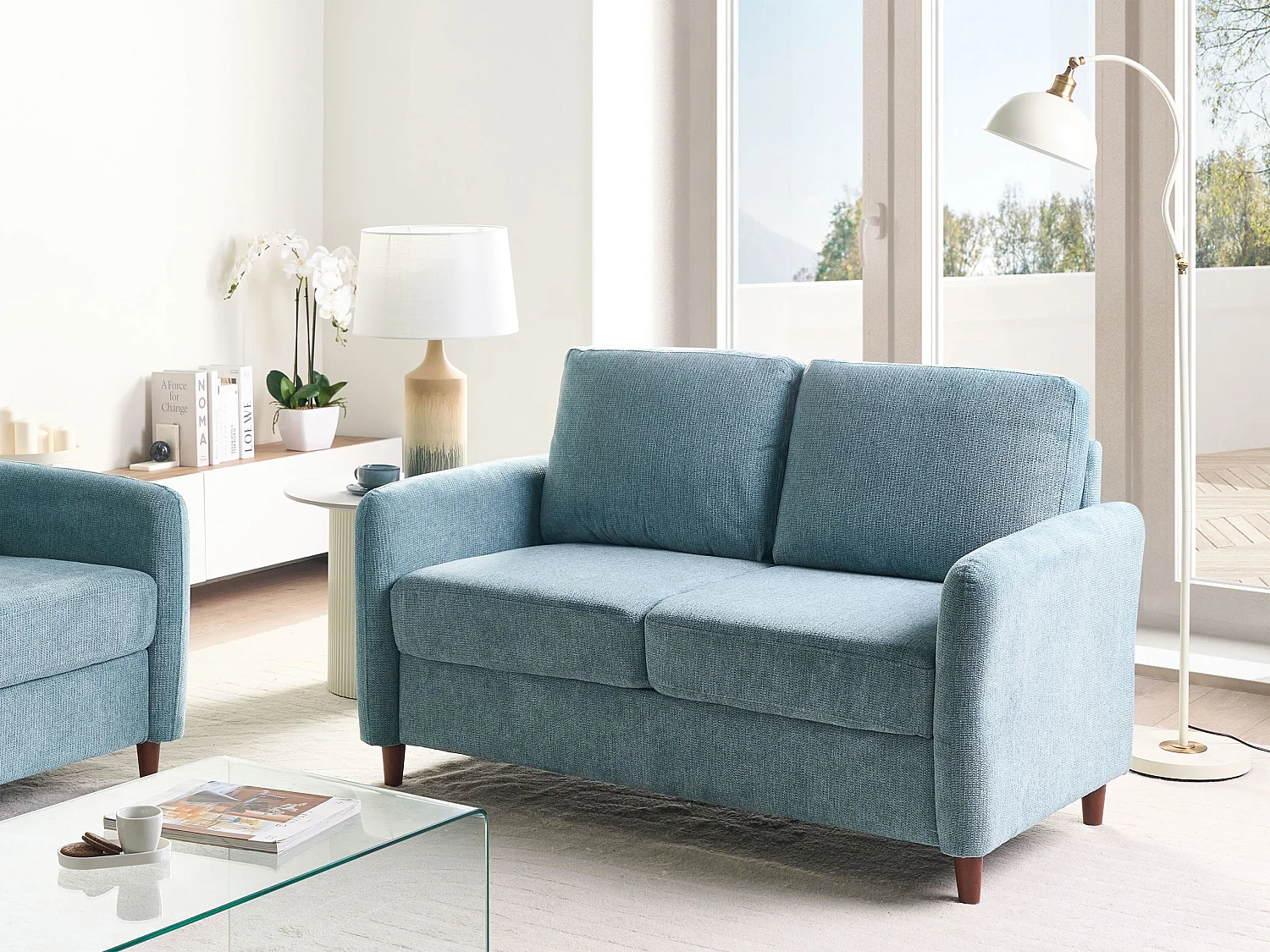 Sofa MARE Stoff Blau mit Stauraum 2-Sitzer