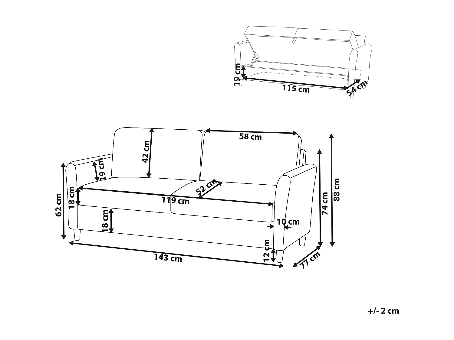 Divano MARE Tessuto Blu con contenitore 2 posti
