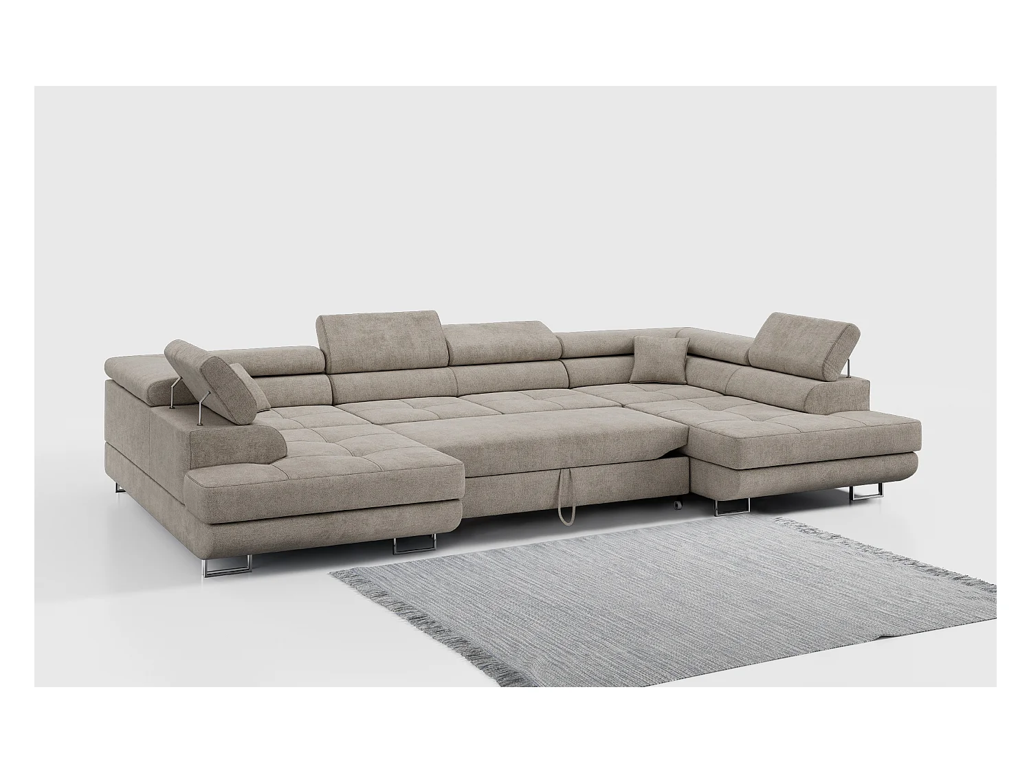 Ecksofa GUSTAW U, mit Schlaffunktion, Großes U-form ecksofa, XXL Wohnlandschaft, verstellbare Kopfstützen - Beige Strukture