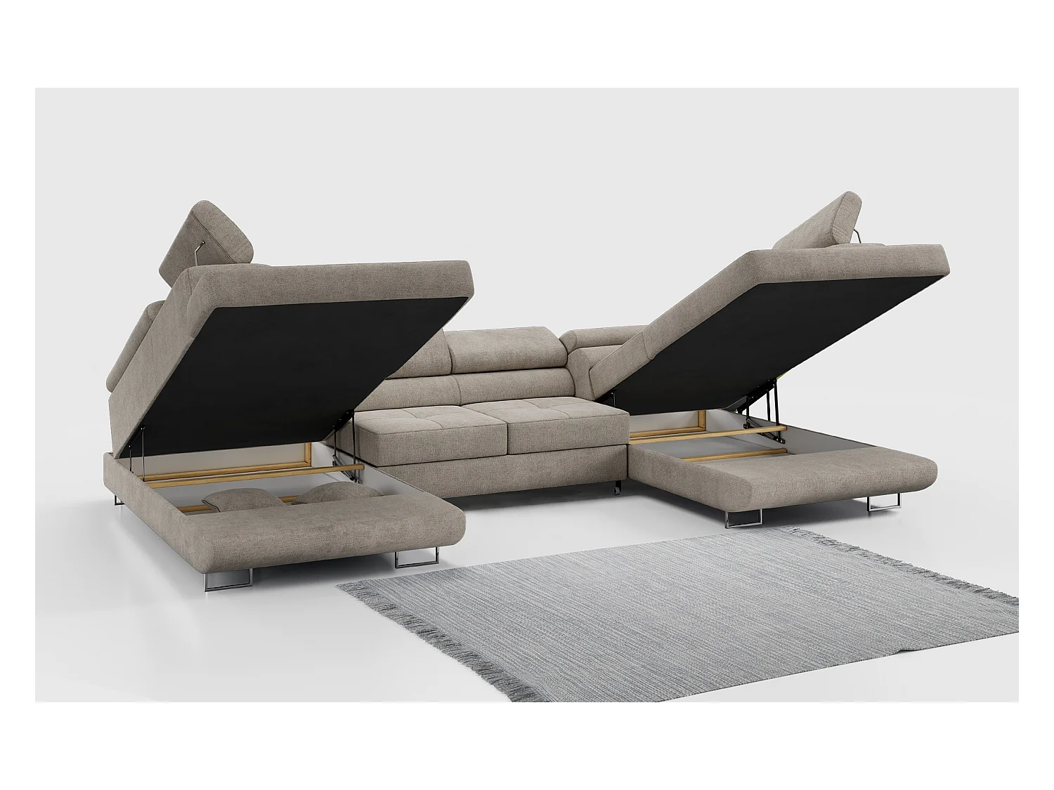 Ecksofa GUSTAW U, mit Schlaffunktion, Großes U-form ecksofa, XXL Wohnlandschaft, verstellbare Kopfstützen - Beige Strukture