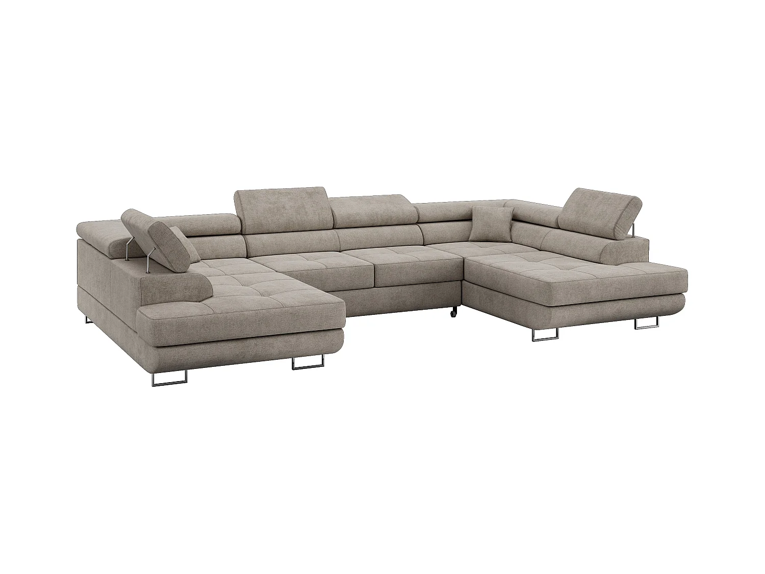 Ecksofa GUSTAW U, mit Schlaffunktion, Großes U-form ecksofa, XXL Wohnlandschaft, verstellbare Kopfstützen - Beige Strukture