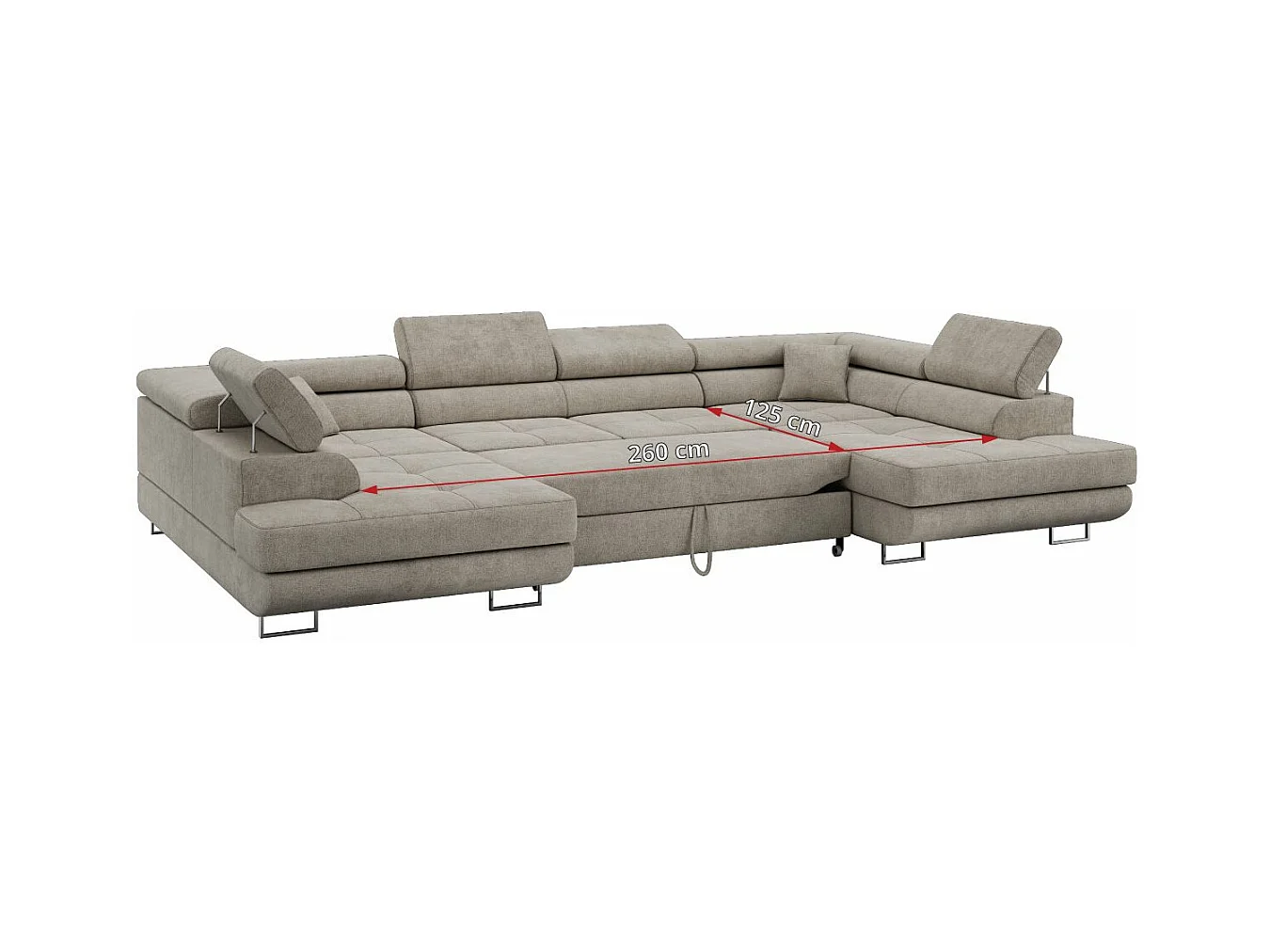 Ecksofa GUSTAW U, mit Schlaffunktion, Großes U-form ecksofa, XXL Wohnlandschaft, verstellbare Kopfstützen - Beige Strukture
